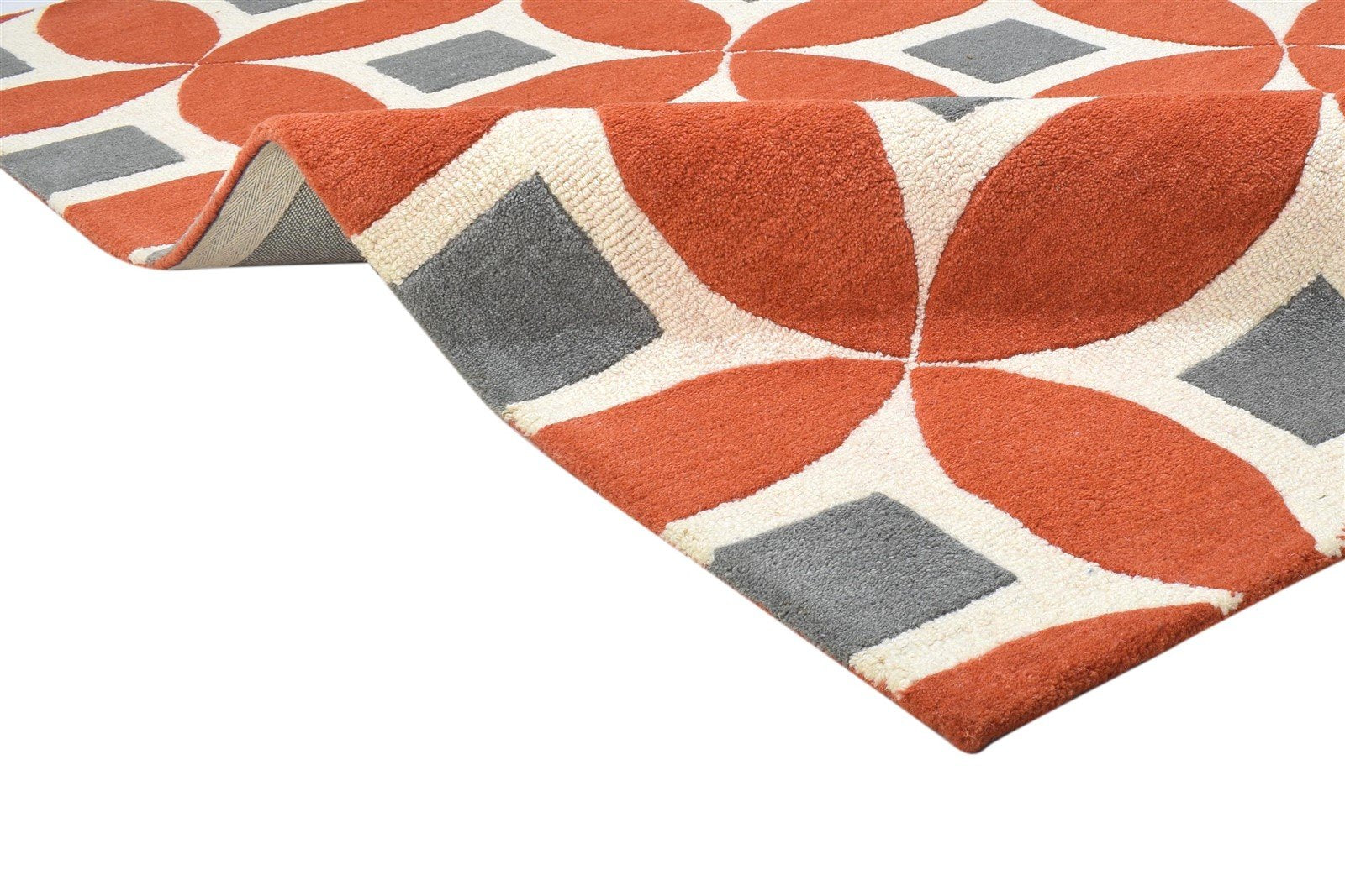 100% Wool Orange Rug 4X6 Modern Hand Tufted Moroccan Geometric Room Size Carpet 7864295784597