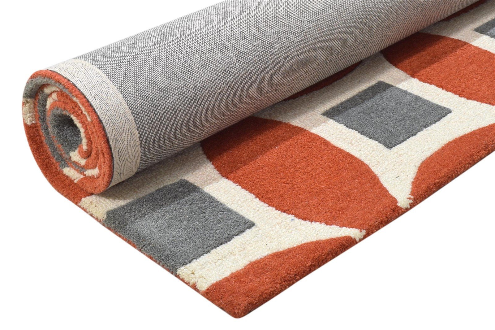 100% Wool Orange Rug 4X6 Modern Hand Tufted Moroccan Geometric Room Size Carpet 7864295784597