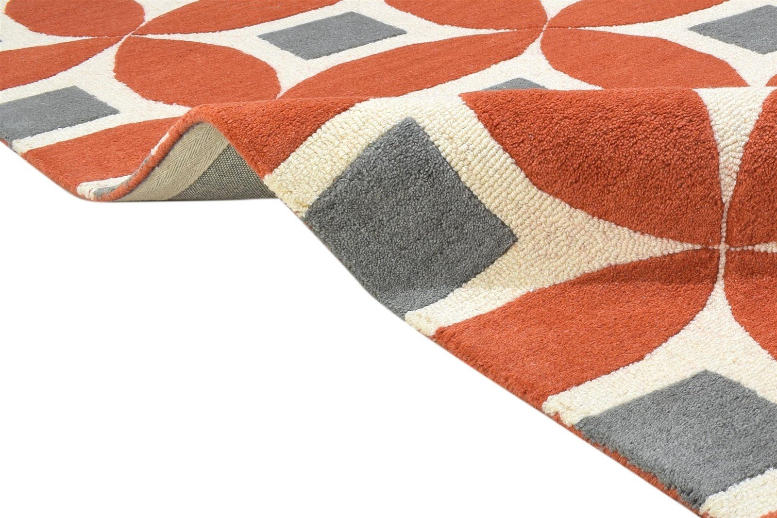 100% Wool Orange Rug 4X6 Modern Hand Tufted Moroccan Geometric Room Size Carpet 7864298045589