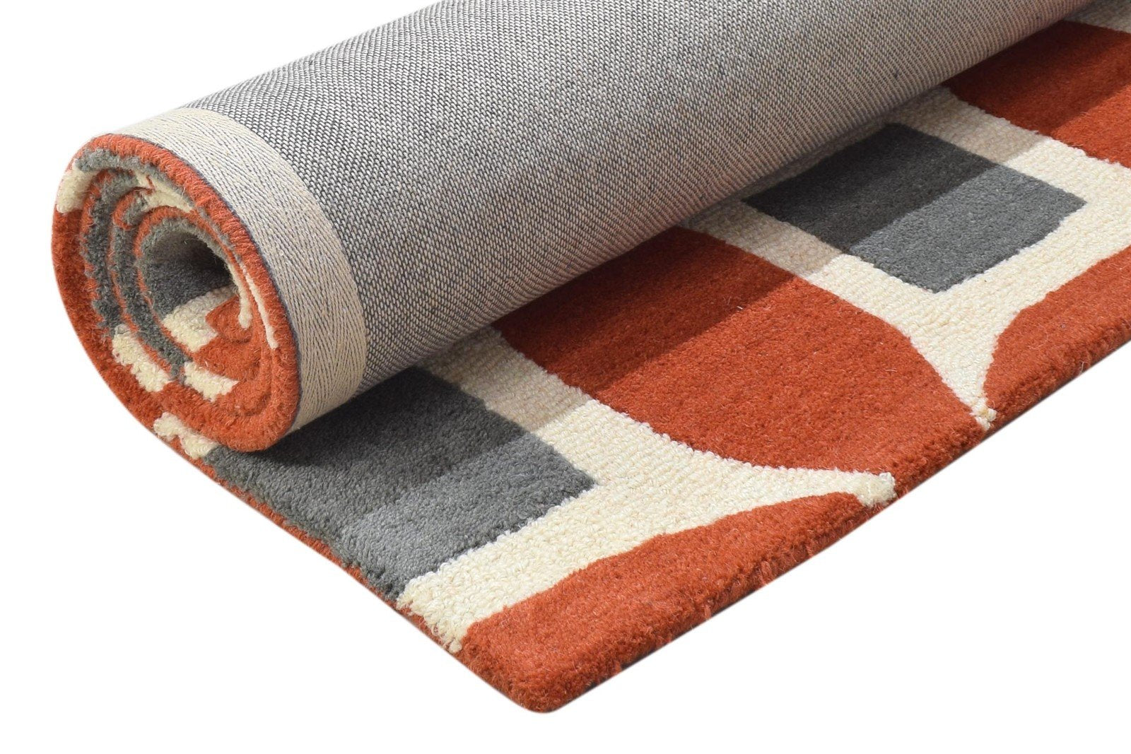 100% Wool Orange Rug 4X6 Modern Hand Tufted Moroccan Geometric Room Size Carpet 7864298045589