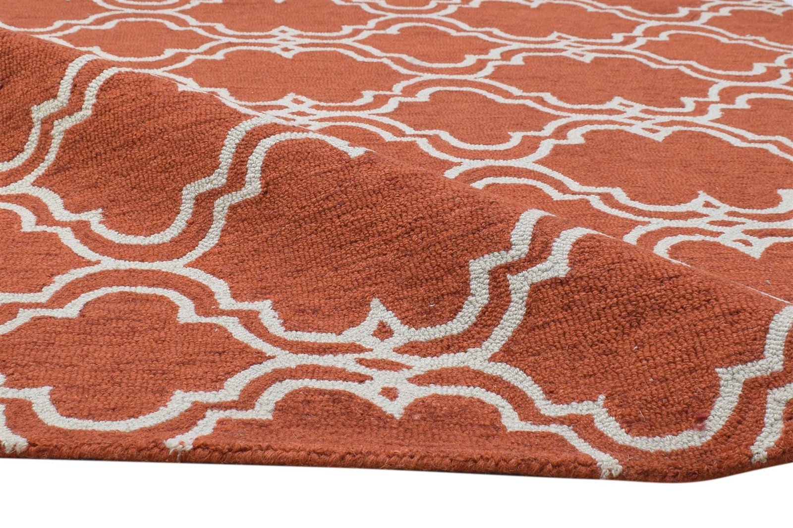 100% Wool Orange Rug 4X6 Modern Hand Tufted Moroccan Trellis Room Size Carpet 7864299192469