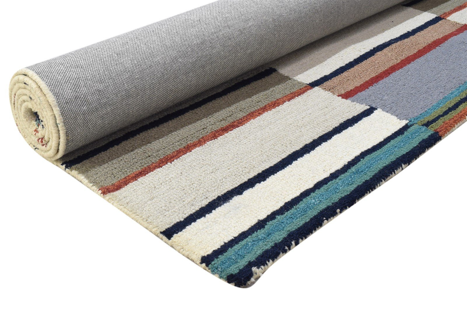 Amii 100% Wool Peach Rug 5X8 Modern Hand Tufted Scandinavian Striped 7864270323861
