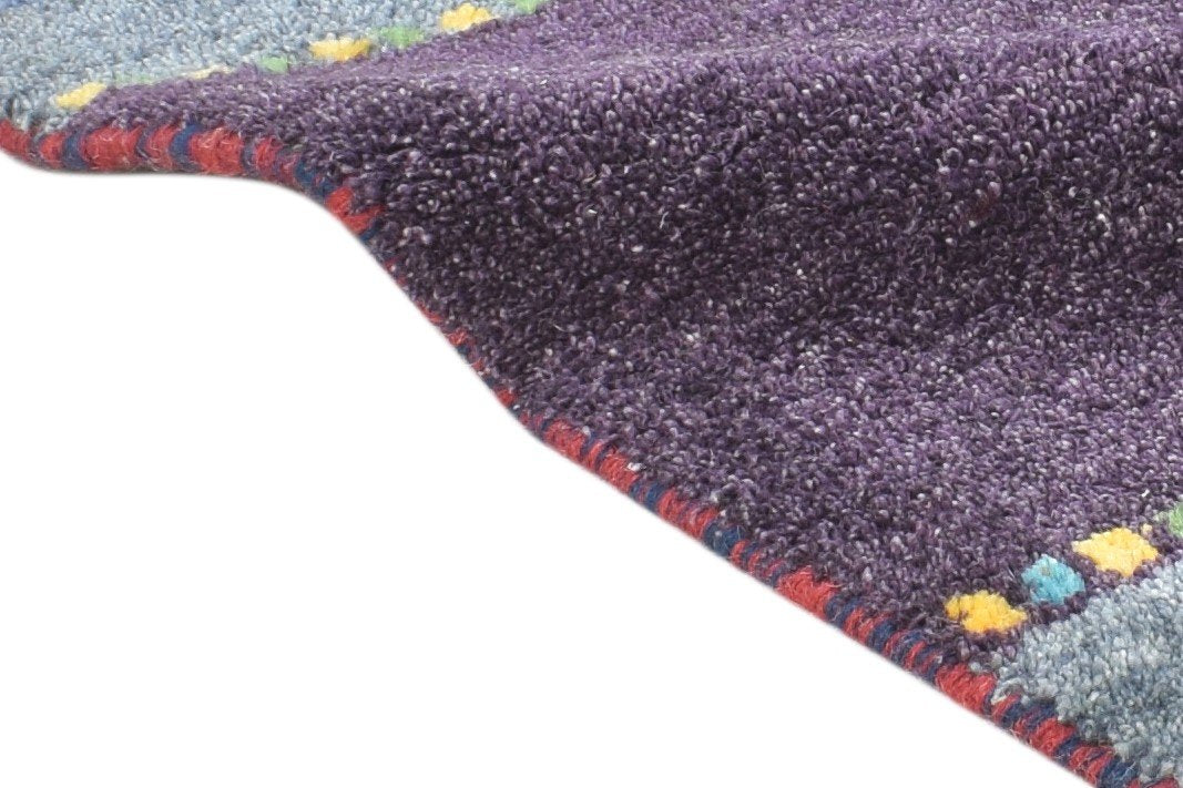 100% Wool Purple Rug 1X2 Tribal Hand Knotted Gabbeh Southwestern Small Carpet 7864508874901