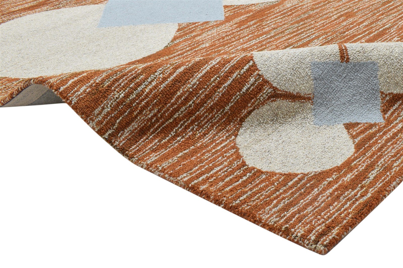 100% Wool Rust Rug 5X8 Modern Hand Tufted Scandinavian Circles Room Size Carpet 7864084168853