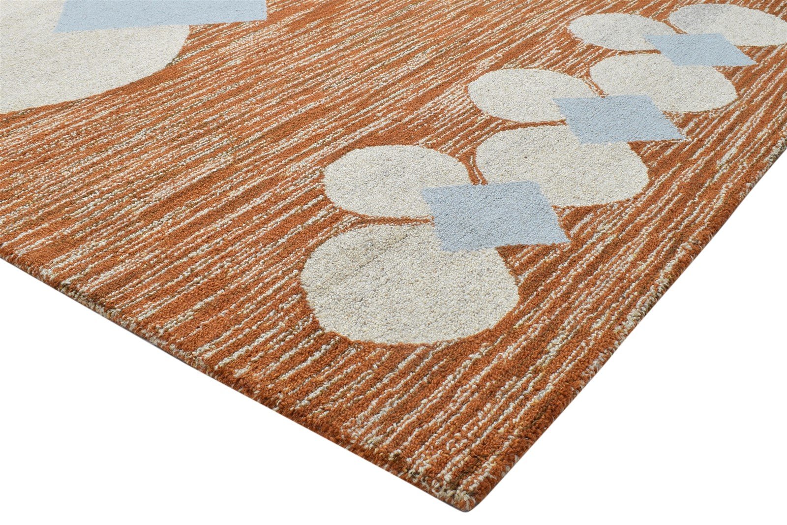 100% Wool Rust Rug 5X8 Modern Hand Tufted Scandinavian Circles Room Size Carpet 7864084168853