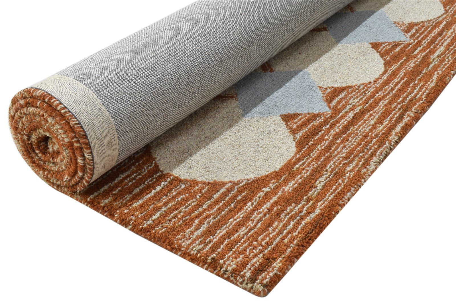 100% Wool Rust Rug 5X8 Modern Hand Tufted Scandinavian Circles Room Size Carpet 7864084168853