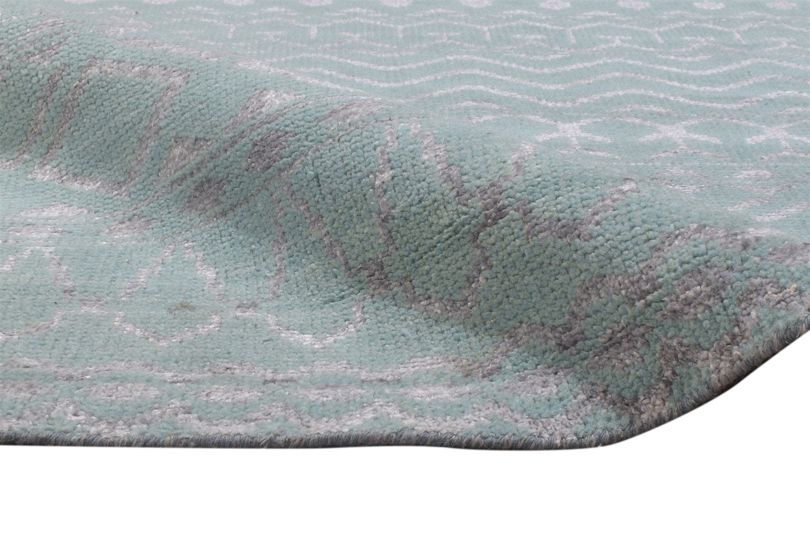 100% Wool, Viscose (Art Silkette, Not Real Art Silk) Blue Rug 8X10 Modern Hand Knotted Scandinavian 7864345100437