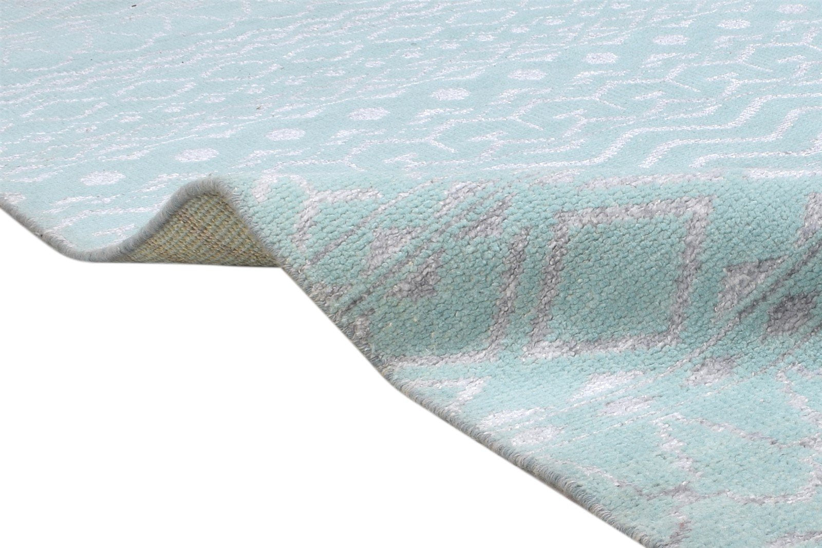 100% Wool, Viscose (Art Silkette, Not Real Art Silk) Blue Rug 8X10 Modern Hand Knotted Scandinavian 7864345100437