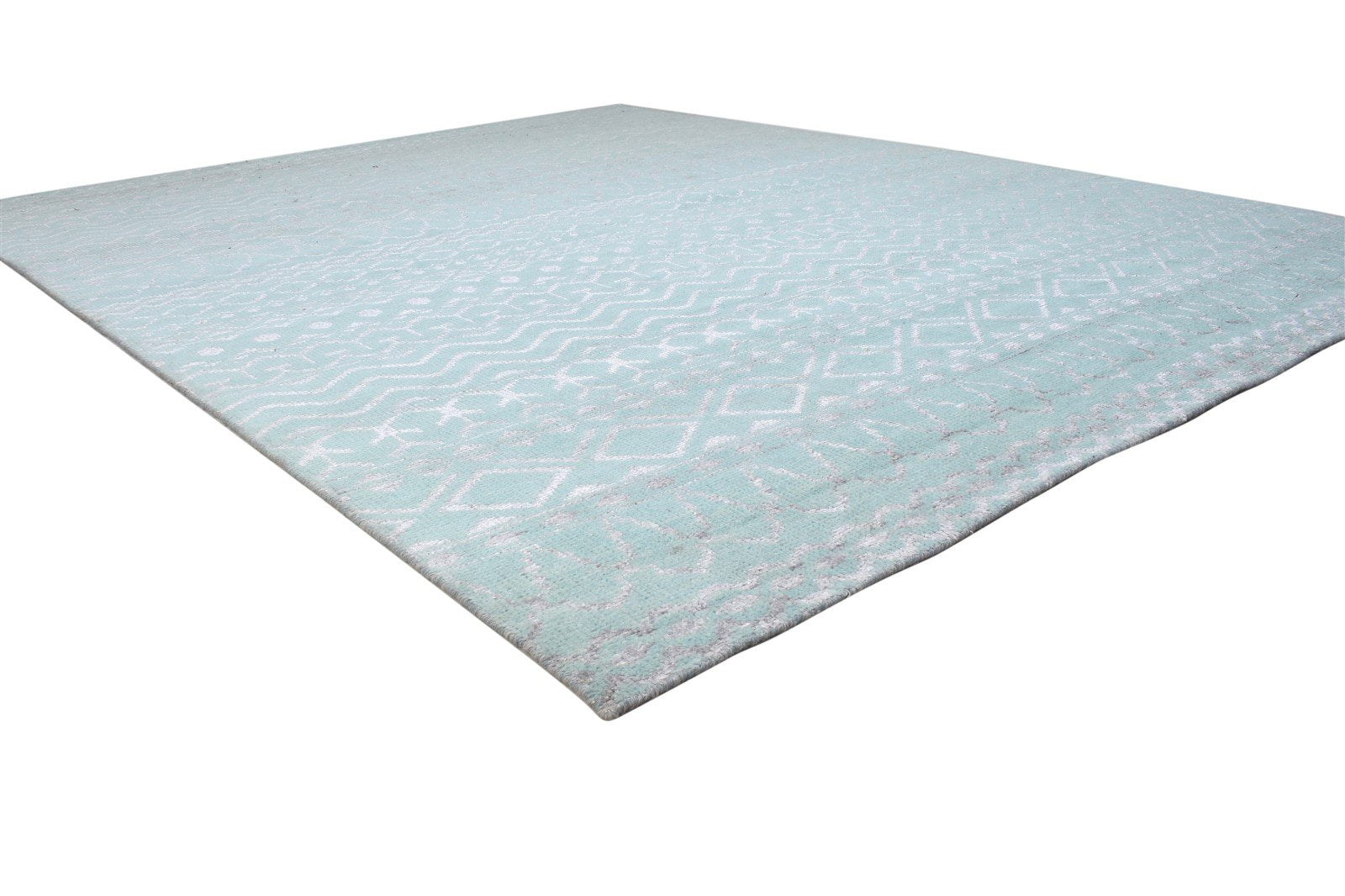 100% Wool, Viscose (Art Silkette, Not Real Art Silk) Blue Rug 8X10 Modern Hand Knotted Scandinavian 7864345100437