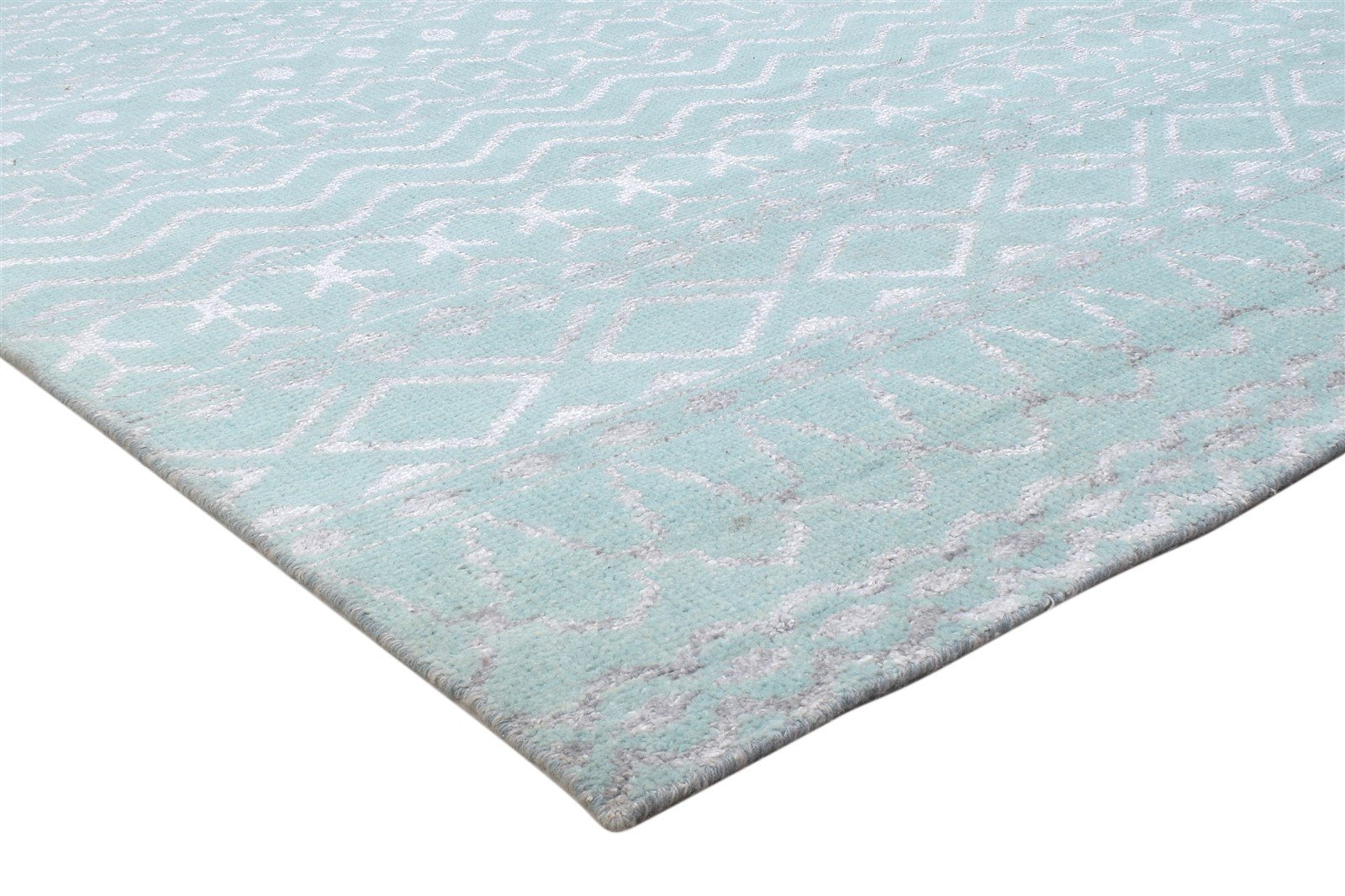 100% Wool, Viscose (Art Silkette, Not Real Art Silk) Blue Rug 8X10 Modern Hand Knotted Scandinavian 7864345100437