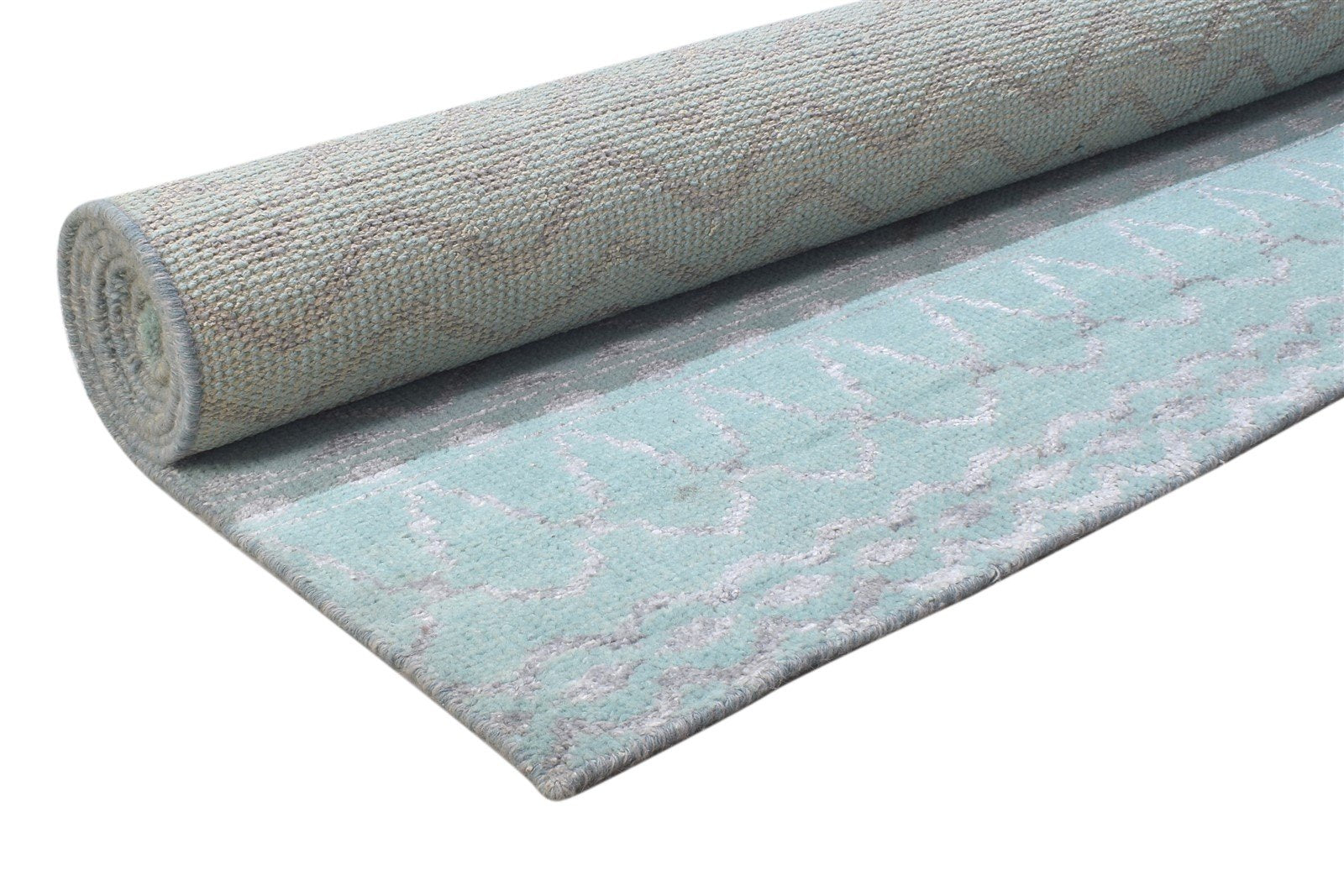 100% Wool, Viscose (Art Silkette, Not Real Art Silk) Blue Rug 8X10 Modern Hand Knotted Scandinavian 7864345100437