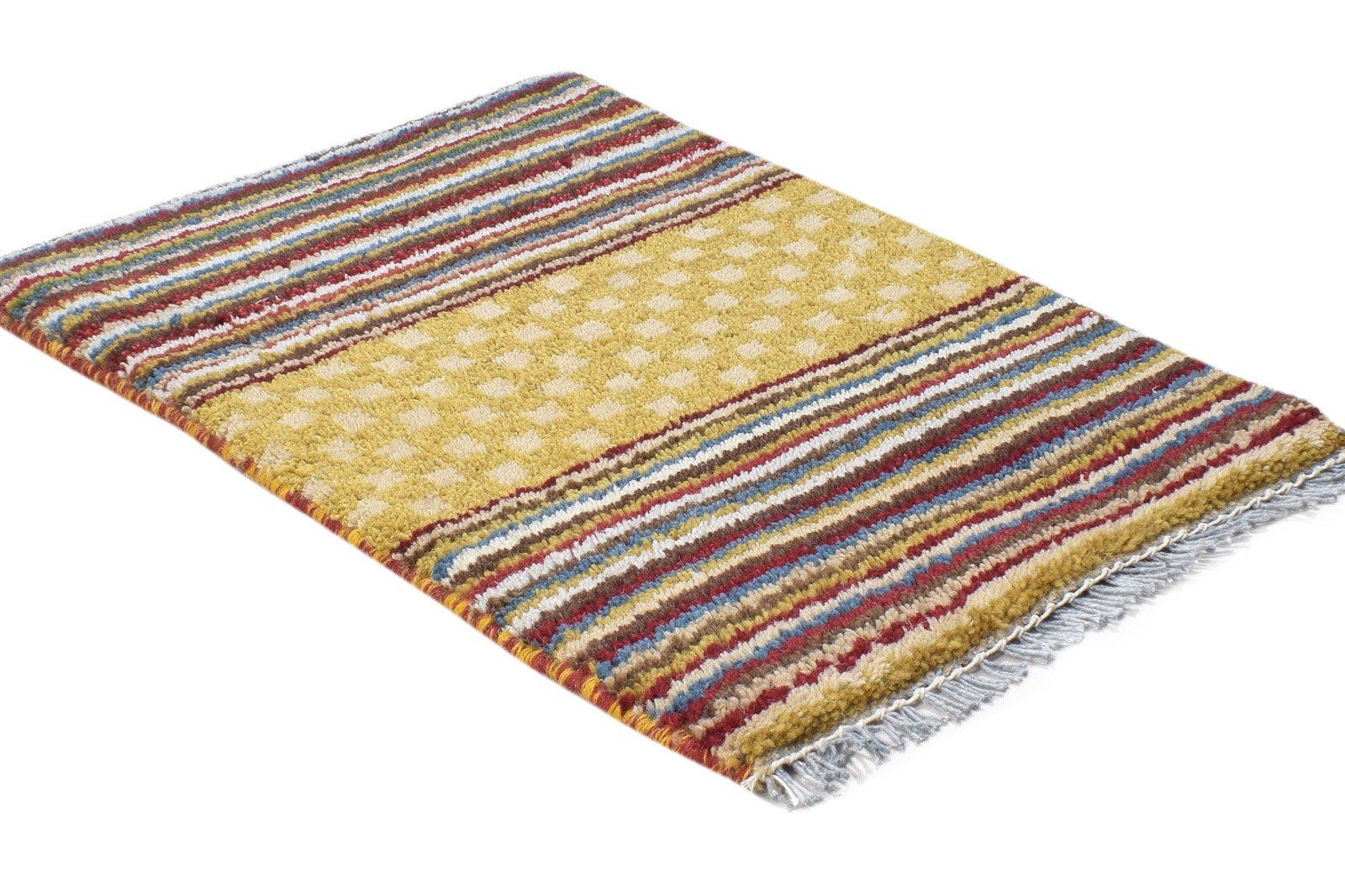 100% Wool Yellow Rug 1X2 Tribal Hand Knotted Gabbeh Southwestern Small Carpet 7864499667093