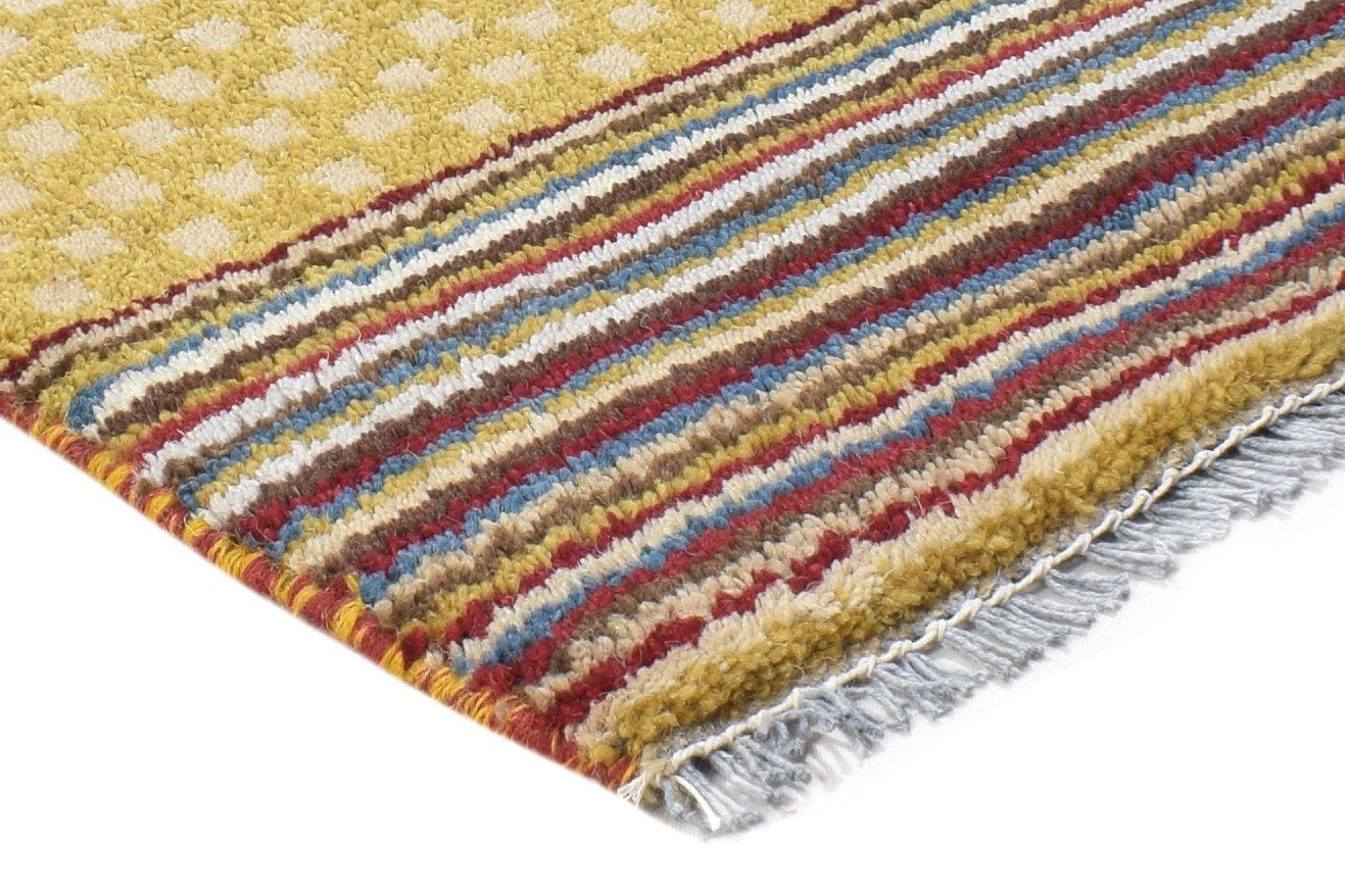 100% Wool Yellow Rug 1X2 Tribal Hand Knotted Gabbeh Southwestern Small Carpet 7864499667093