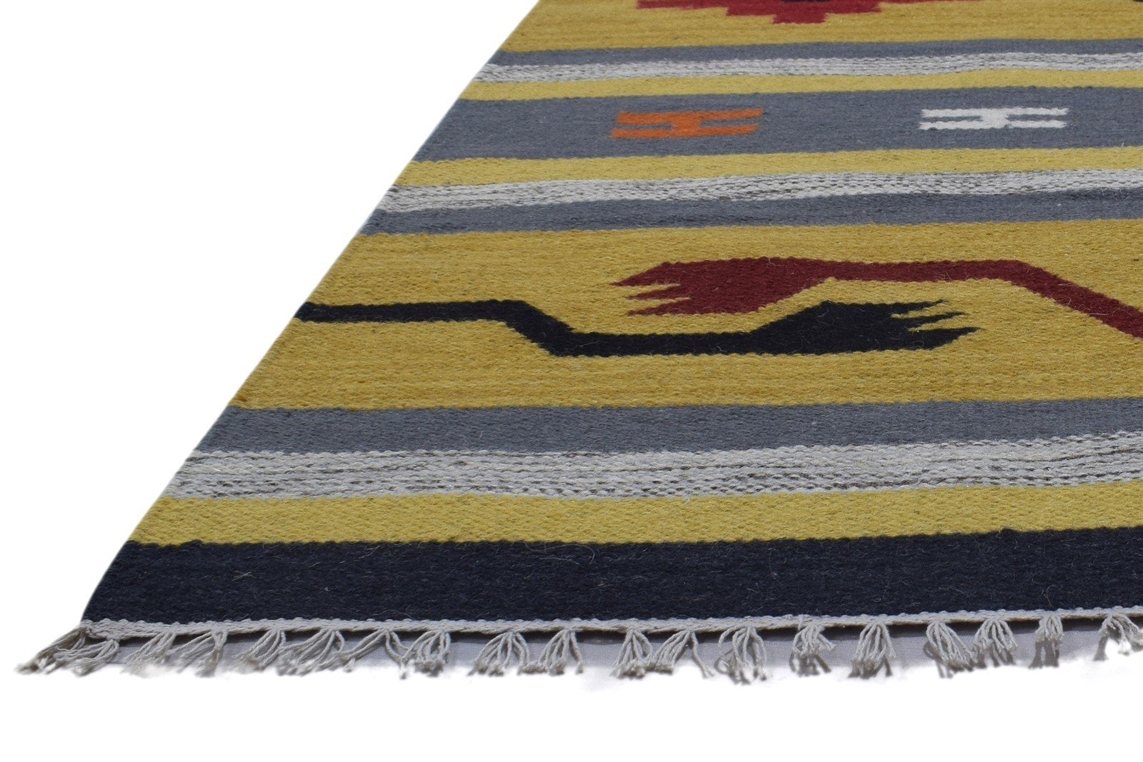 100% Wool Yellow Rug 3' X 6' Persien Dhurrie Oriental Tribal Room Size Carpet 7864348246165