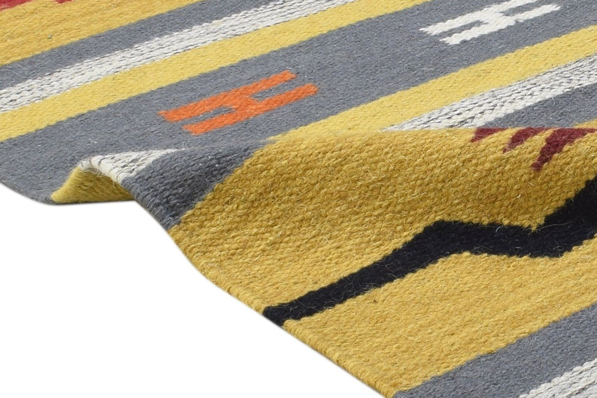 100% Wool Yellow Rug 3' X 6' Persien Dhurrie Oriental Tribal Room Size Carpet 7864348246165