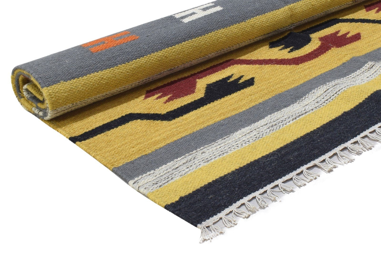 100% Wool Yellow Rug 3' X 6' Persien Dhurrie Oriental Tribal Room Size Carpet 7864348246165