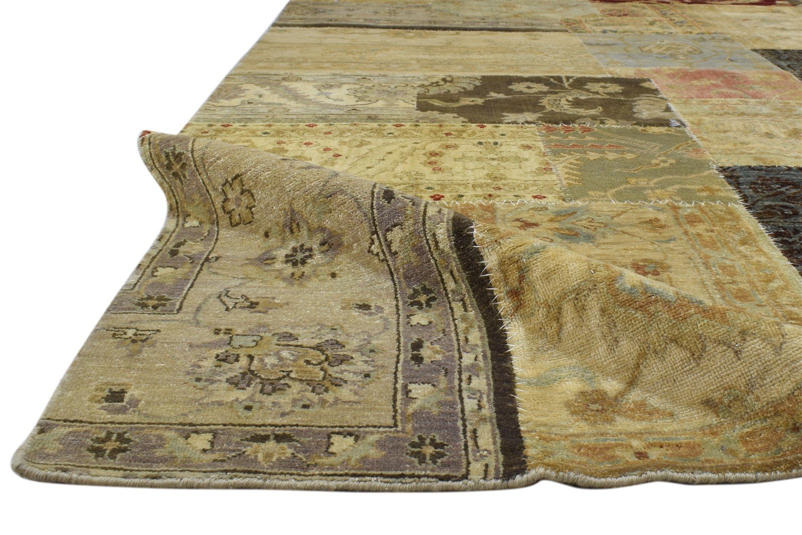 Wool Multi Color Rug 8X10 Persian Hand Knotted Oriental Patchwork Large Carpet Area Rug