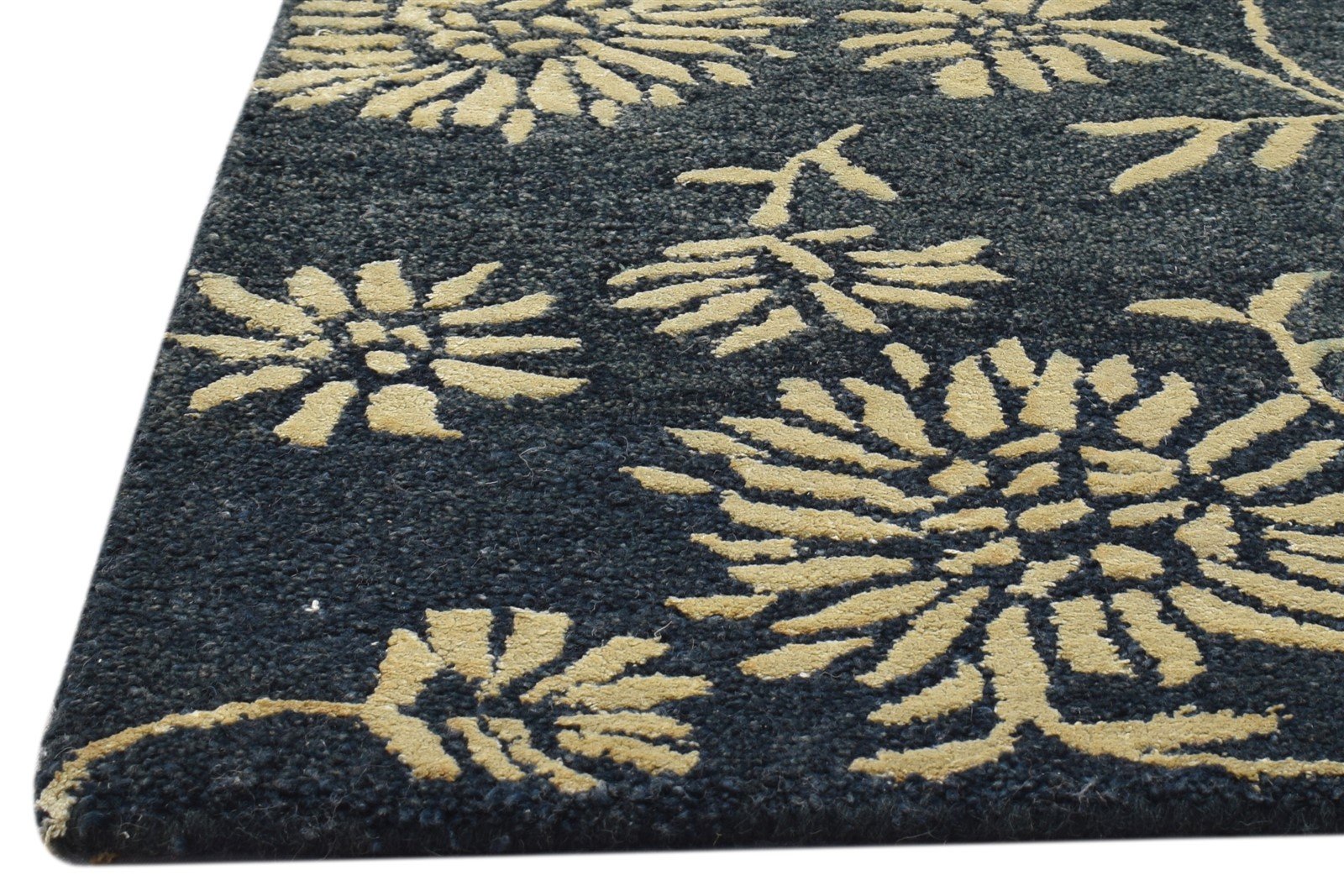 2' X 3' Rug Wool Charcoal Modern Hand Tufted French Floral Small Carpet Area Rug