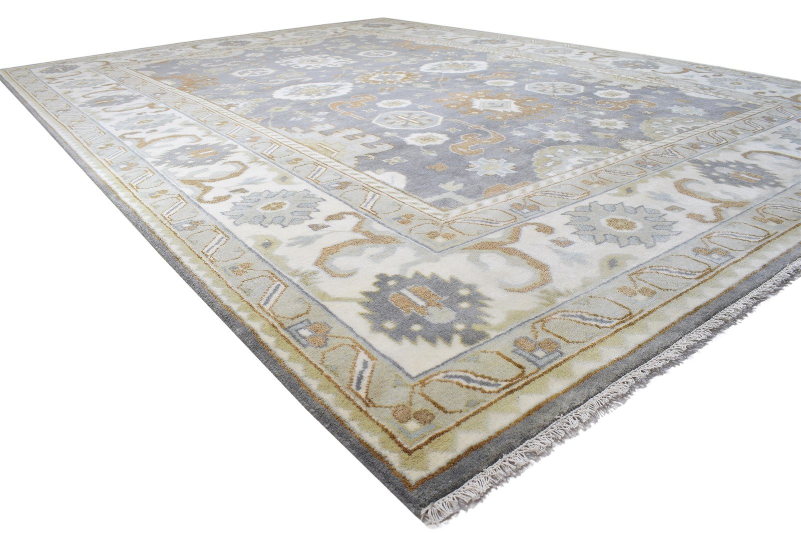 Shanna 10X14 Rug Wool Dark Grey Persien Hand Knotted Oushak Oriental 7864327340181