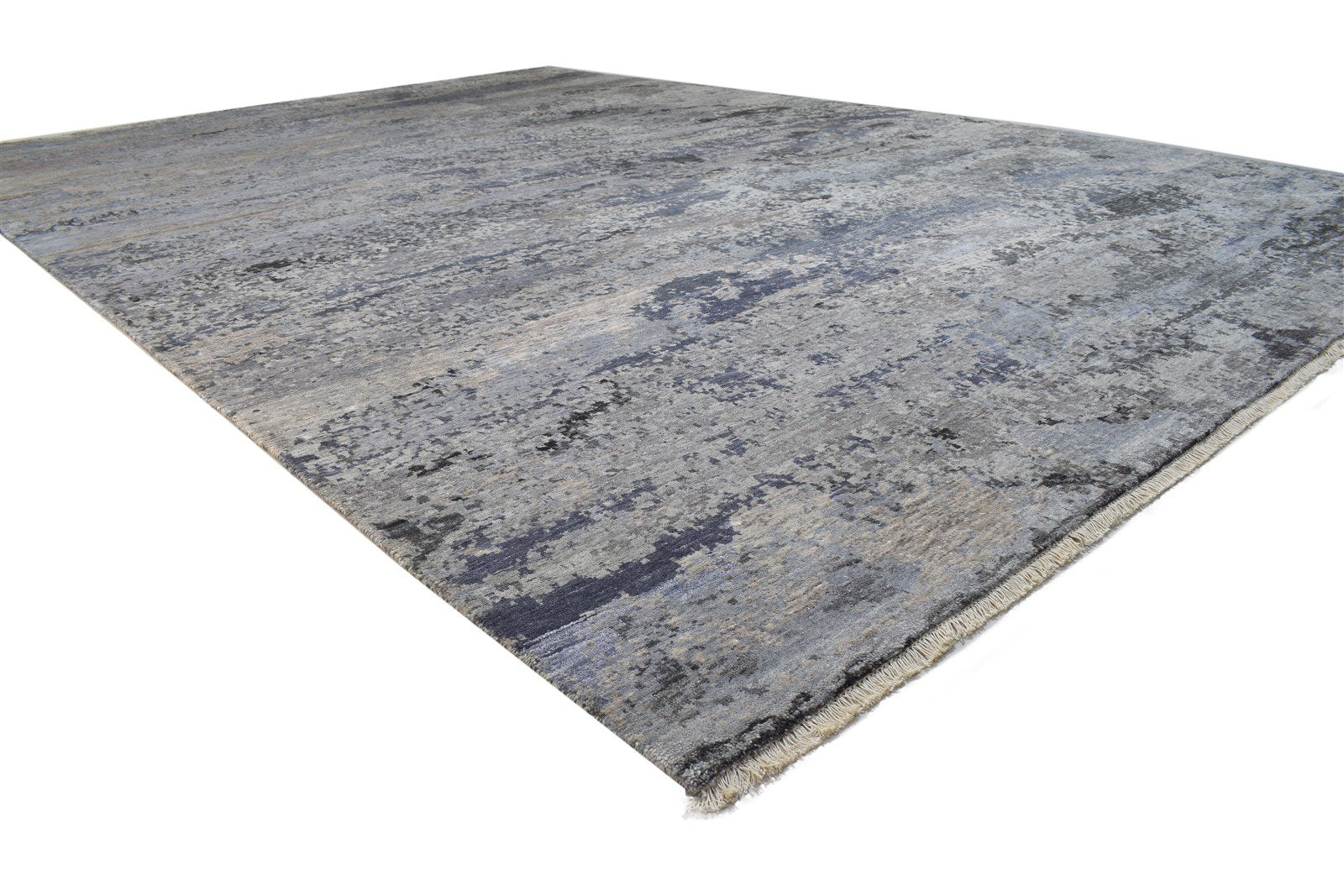 10X14 Rug Wool / Silk Grey Modern Hand Knotted Indian Abstract Extra Large 7864315773077