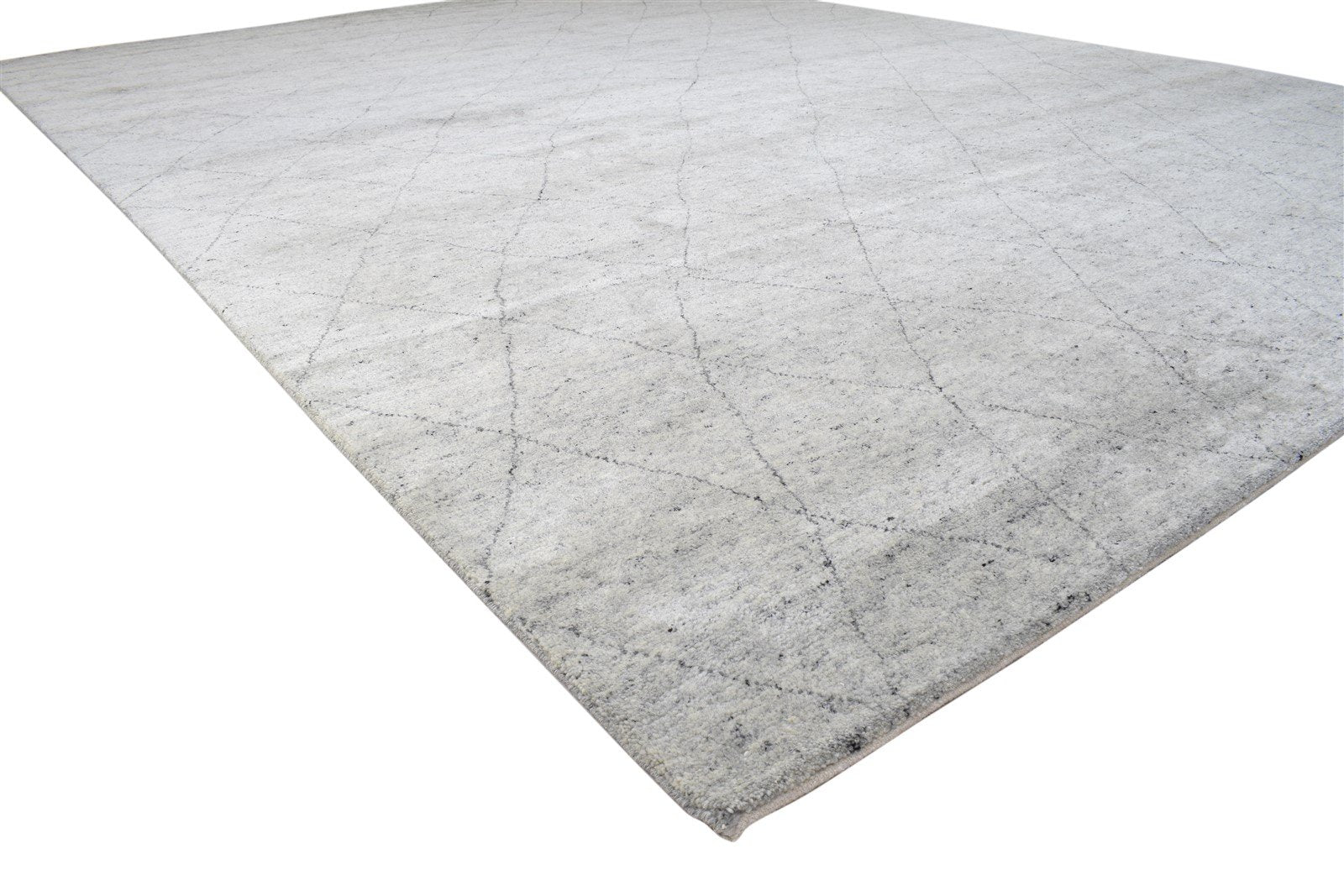 10X14 Rug Wool / Silk Grey Modern Hand Knotted Moroccan Diamond Extra Large 7864102453397