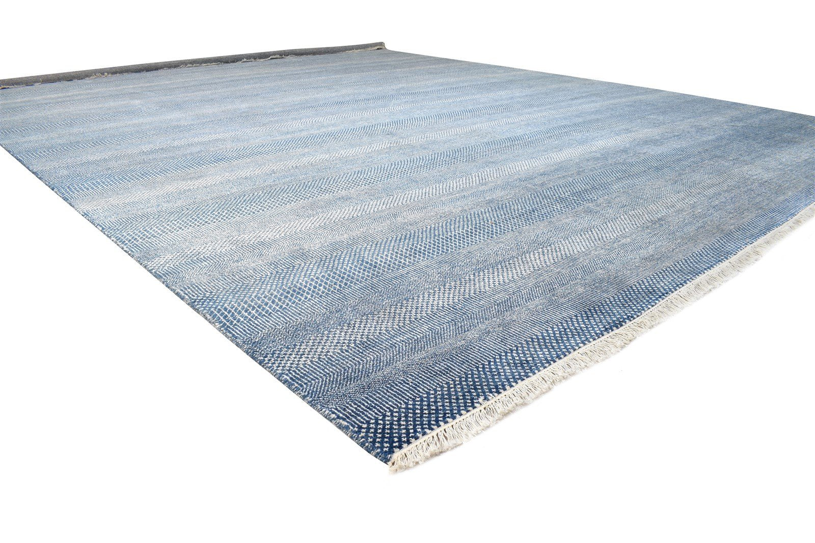 12X15 Rug Wool Blue Modern Hand Knotted Agra Grass Trellis Extra Large Carpet 7864615633045