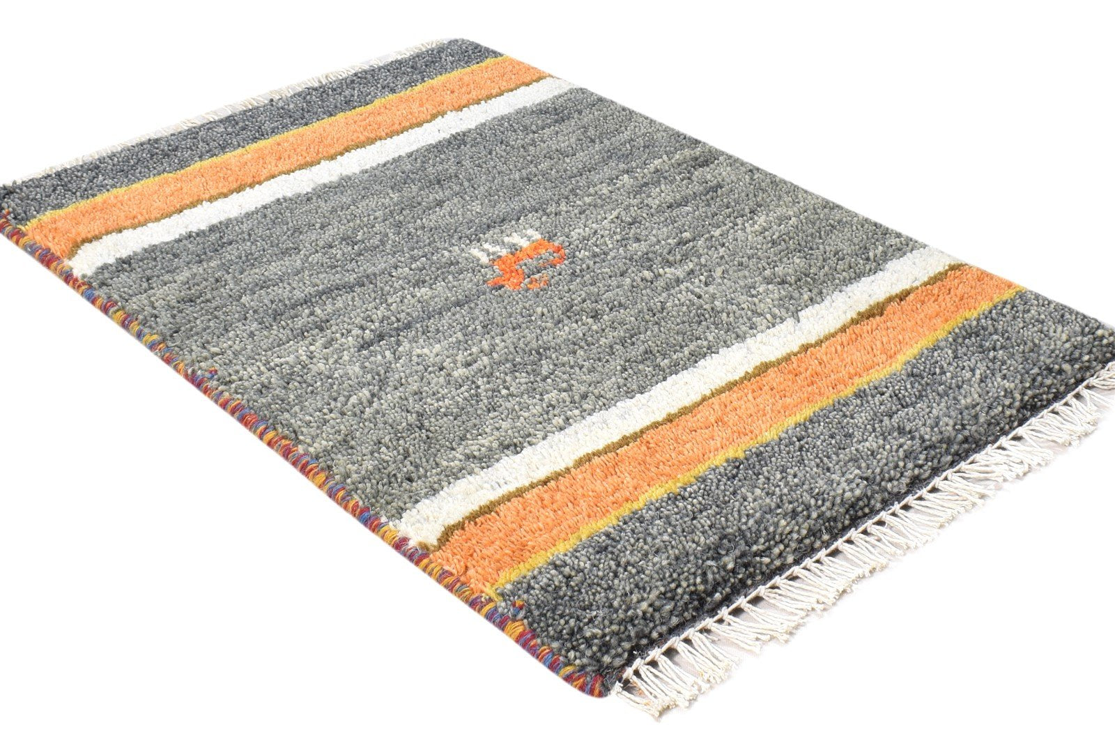 1X2 Rug Wool Dark Grey Southwestern Hand Knotted American Tribal Small Carpet 7865060688021