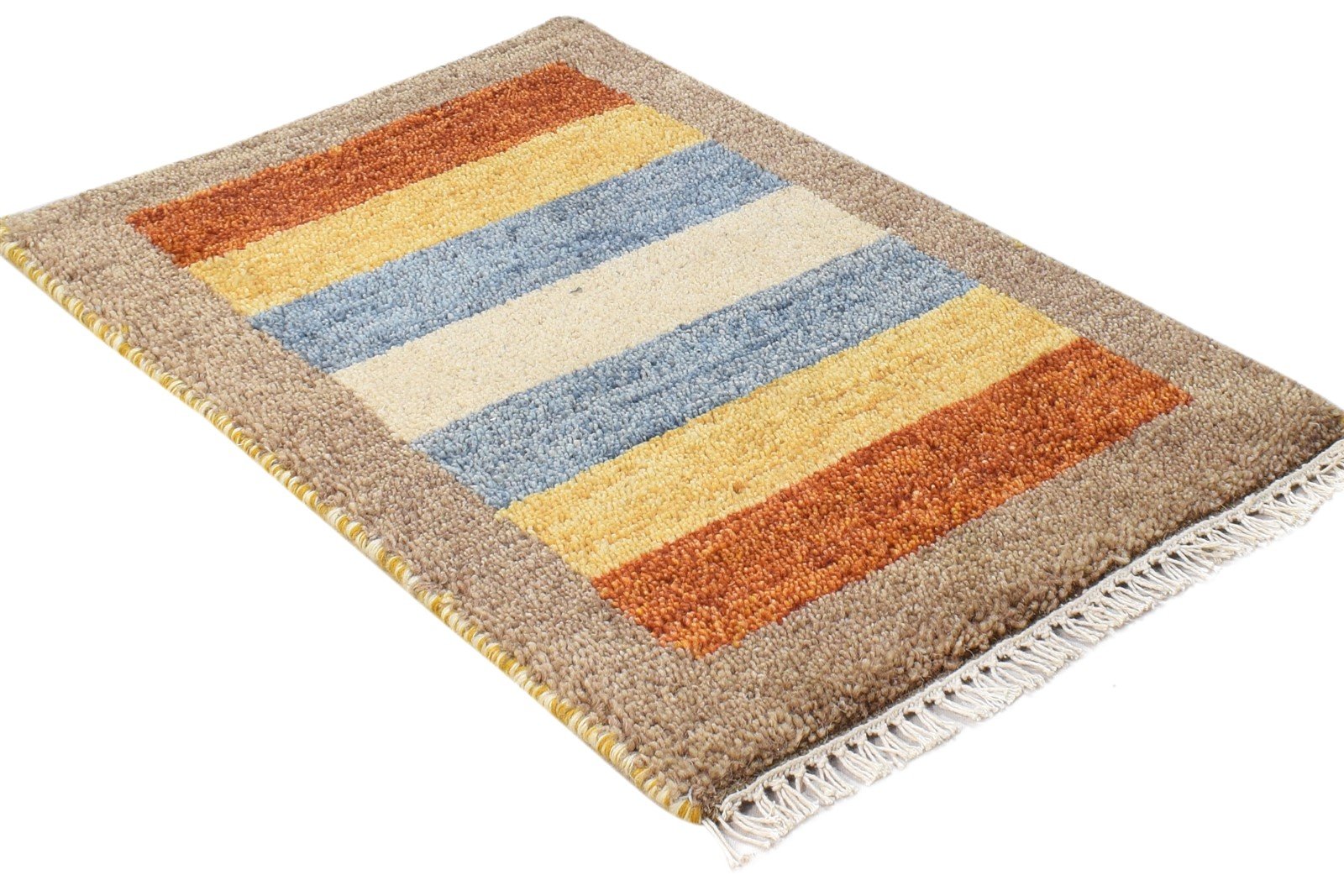 1X2 Rug Wool Multi Color Modern Hand Knotted Scandinavian Bordered Small Carpet 7865098862741