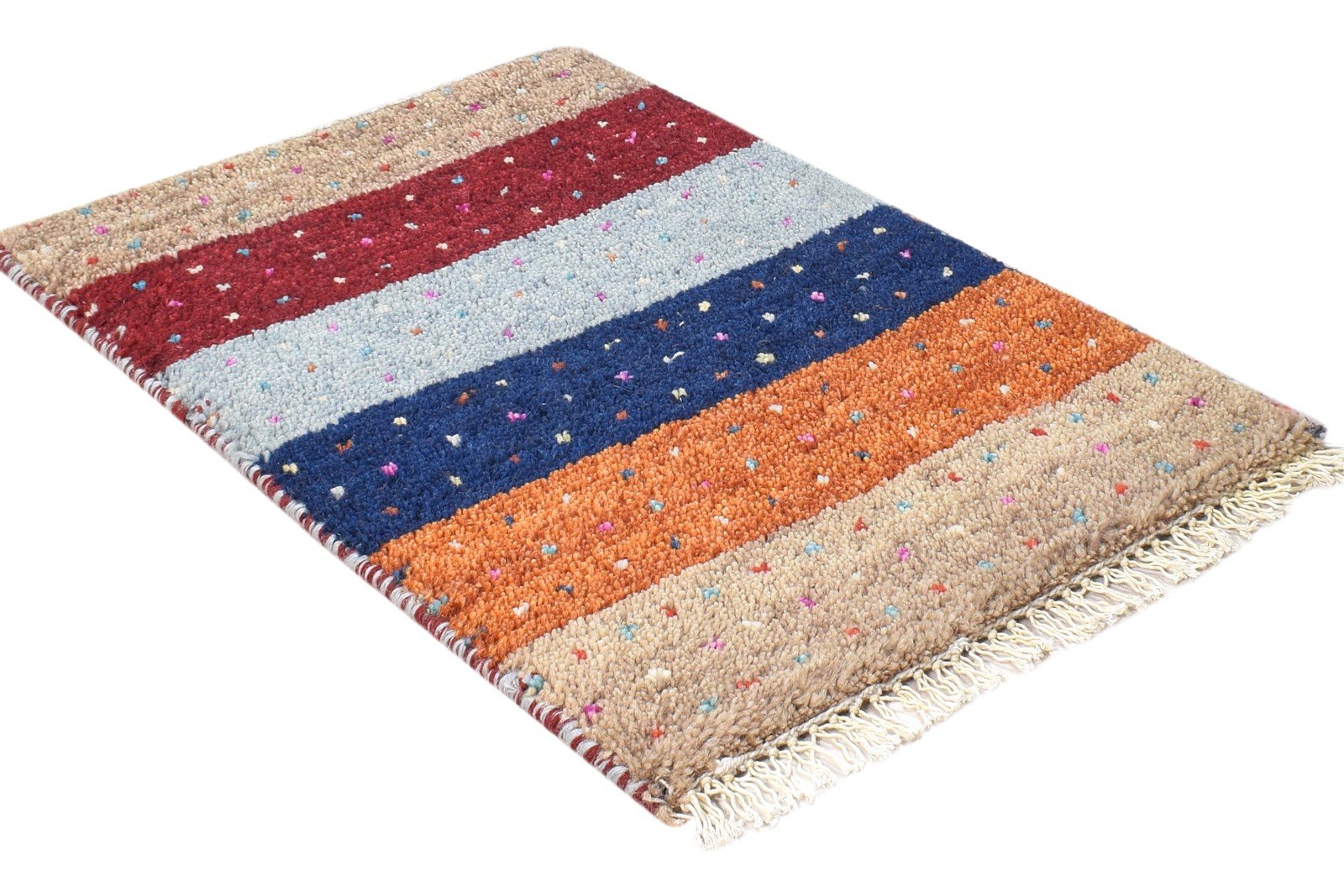 1X2 Rug Wool Multi Color Southwestern Hand Knotted Gabbeh Striped Small Carpet 7865087754389