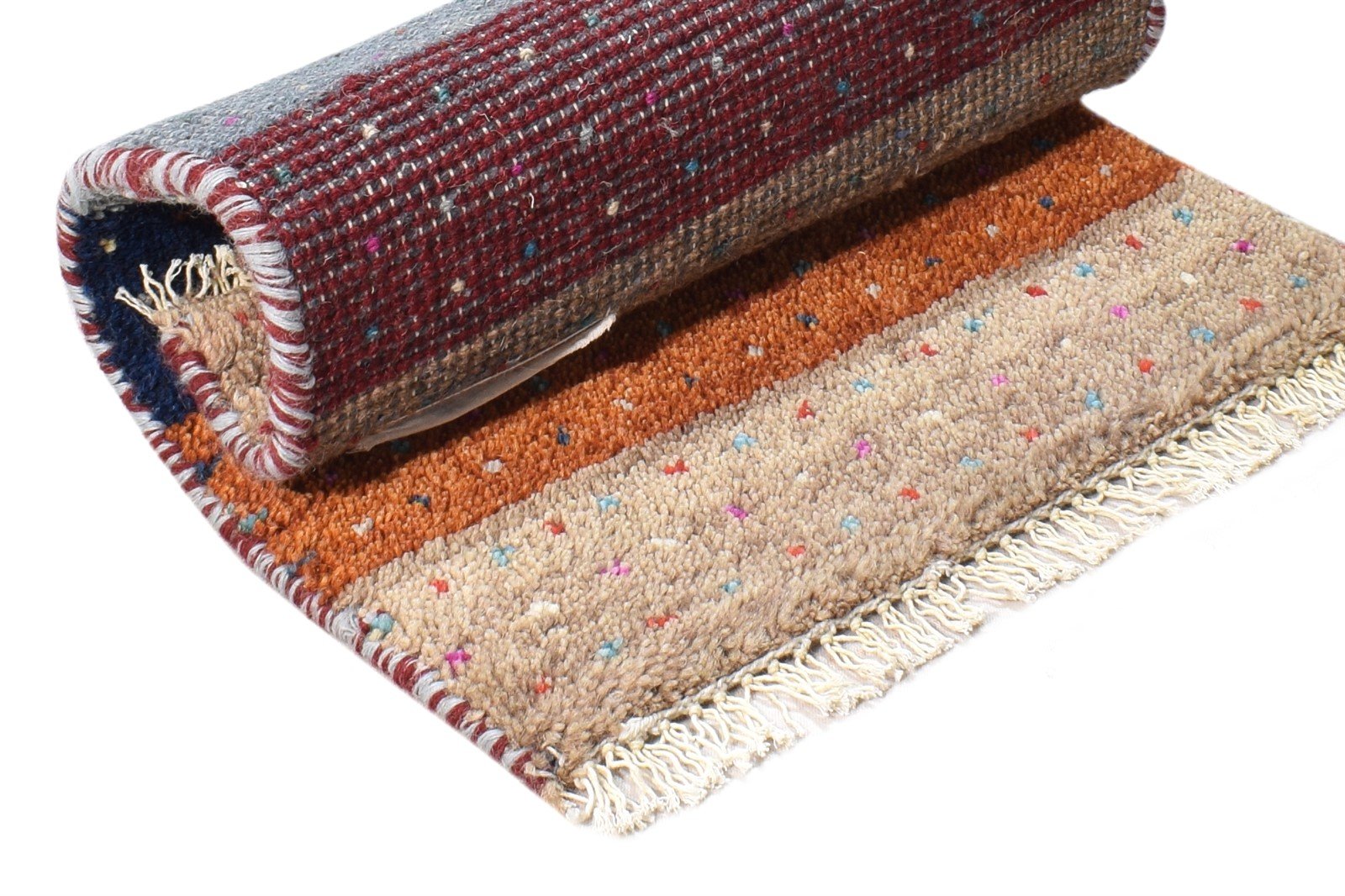 1X2 Rug Wool Multi Color Southwestern Hand Knotted Gabbeh Striped Small Carpet 7865087754389