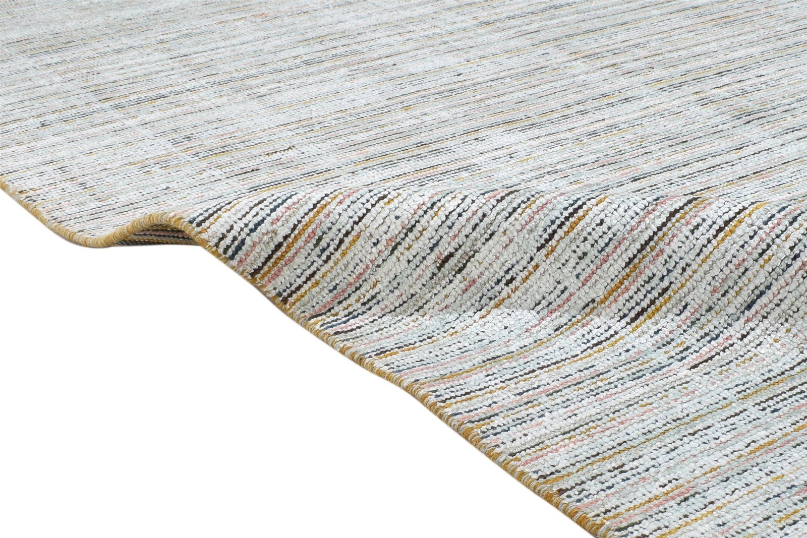 1X6 Rug Wool / Silk Silver Modern Handloom Scandinavian Striped Small Runner 7864153899157