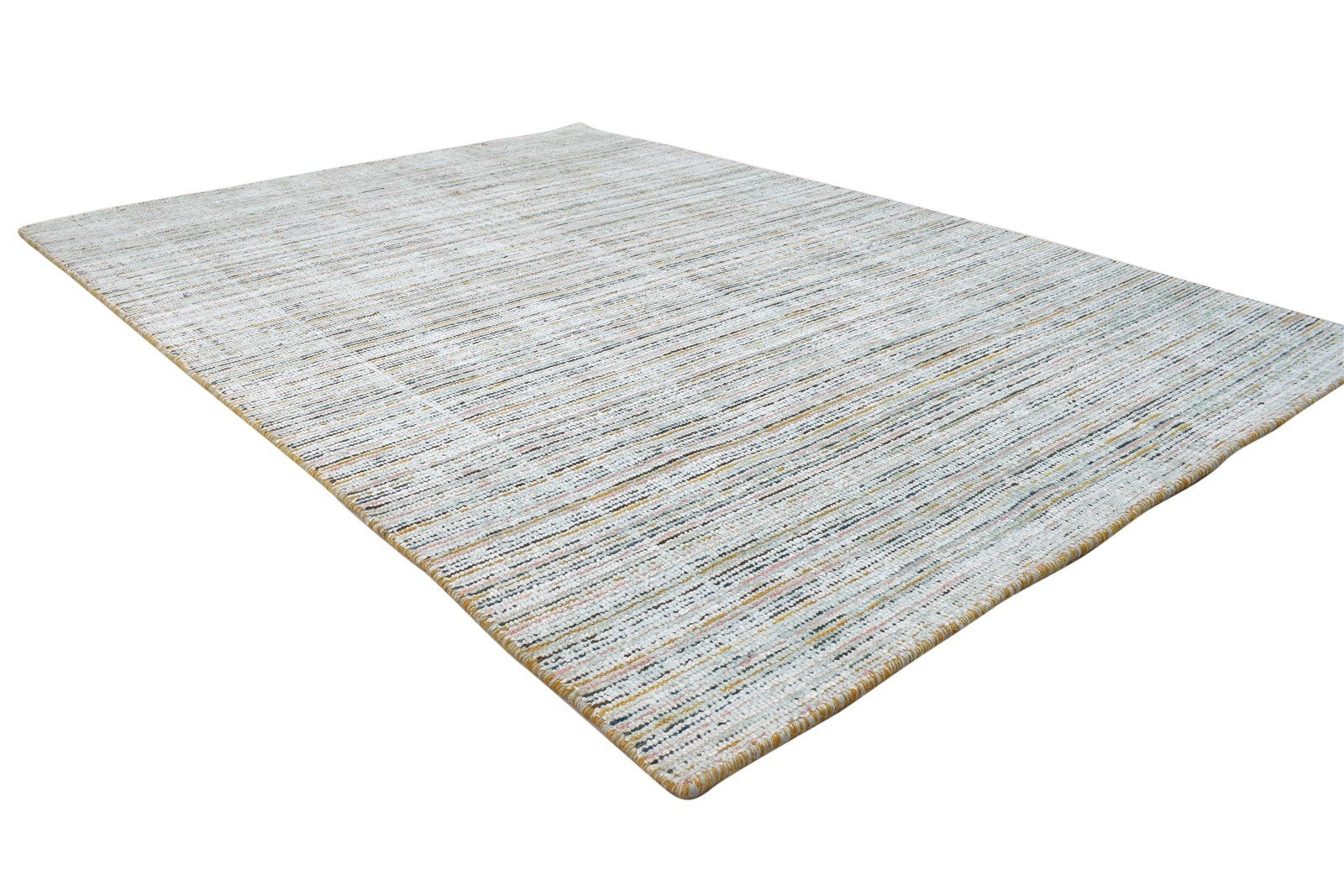 1X6 Rug Wool / Silk Silver Modern Handloom Scandinavian Striped Small Runner 7864153899157