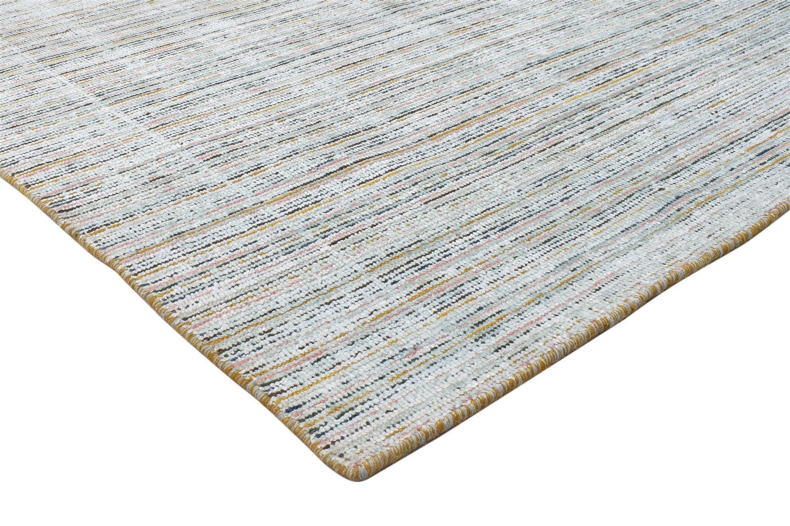 1X6 Rug Wool / Silk Silver Modern Handloom Scandinavian Striped Small Runner 7864153899157