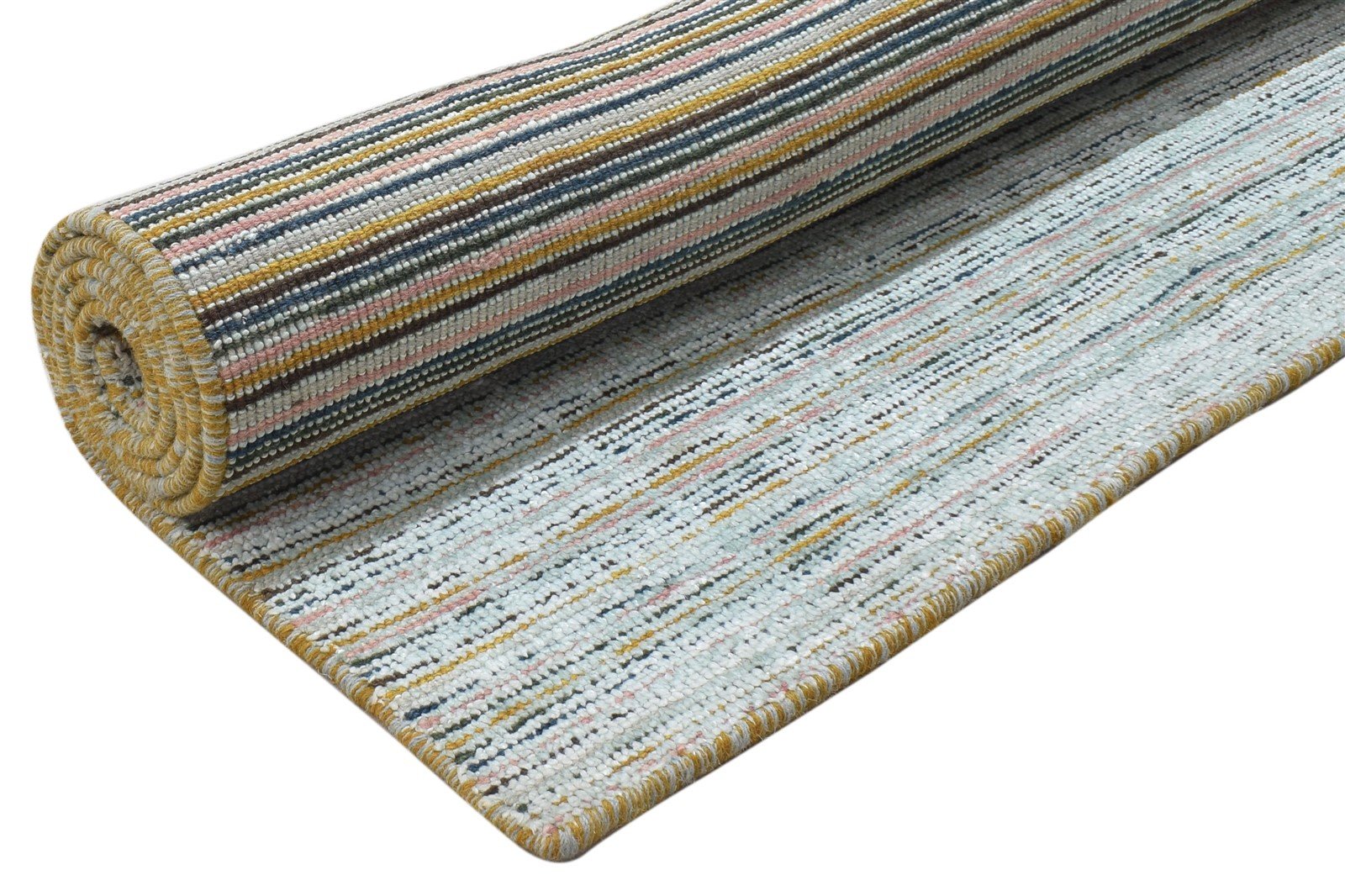 1X6 Rug Wool / Silk Silver Modern Handloom Scandinavian Striped Small Runner 7864153899157