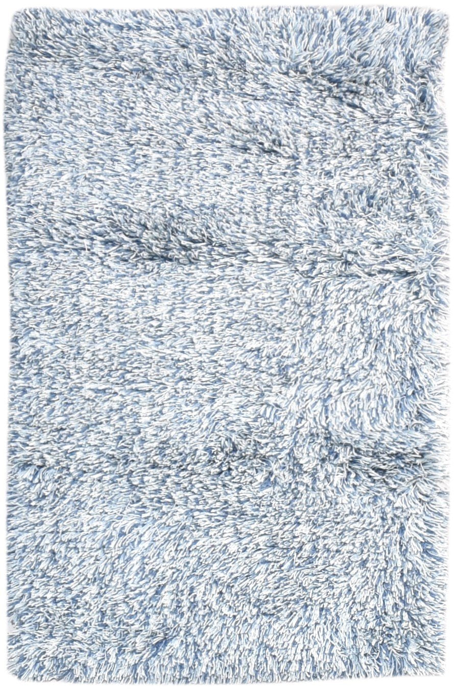 2'6 X 4' Rug Wool / Silk Blue Shag Hand Woven Scandinavian Solid Small Carpet 7865141952661