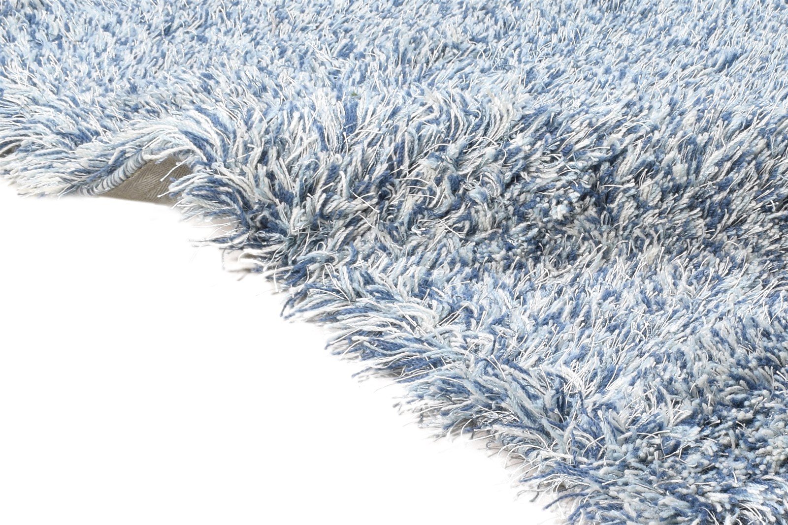 2'6 X 4' Rug Wool / Silk Blue Shag Hand Woven Scandinavian Solid Small Carpet 7865141952661