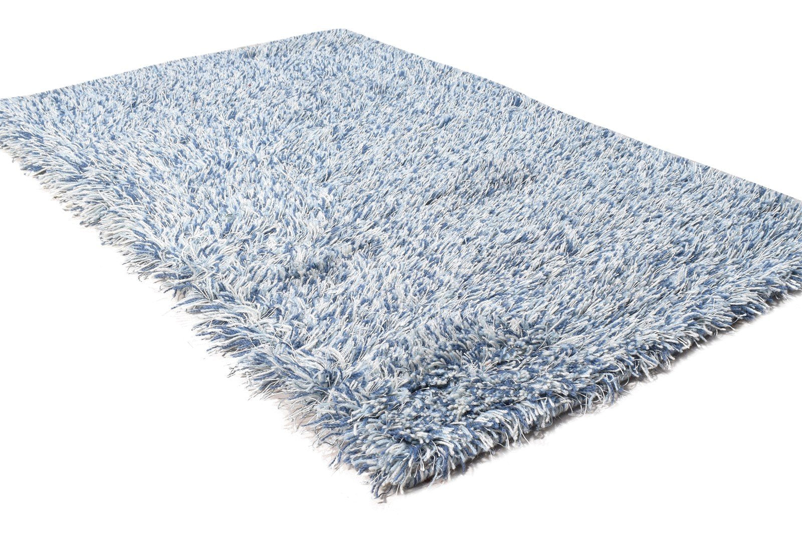2'6 X 4' Rug Wool / Silk Blue Shag Hand Woven Scandinavian Solid Small Carpet 7865141952661
