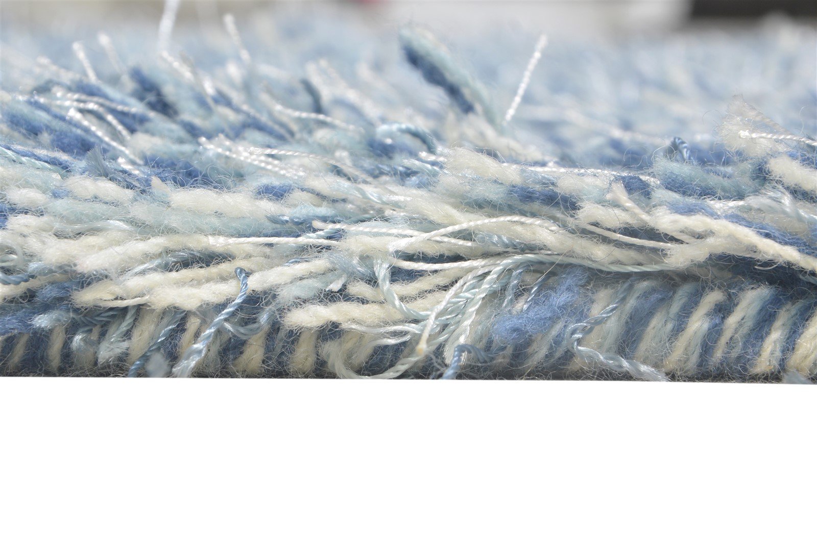 2'6 X 4' Rug Wool / Silk Blue Shag Hand Woven Scandinavian Solid Small Carpet 7865141952661