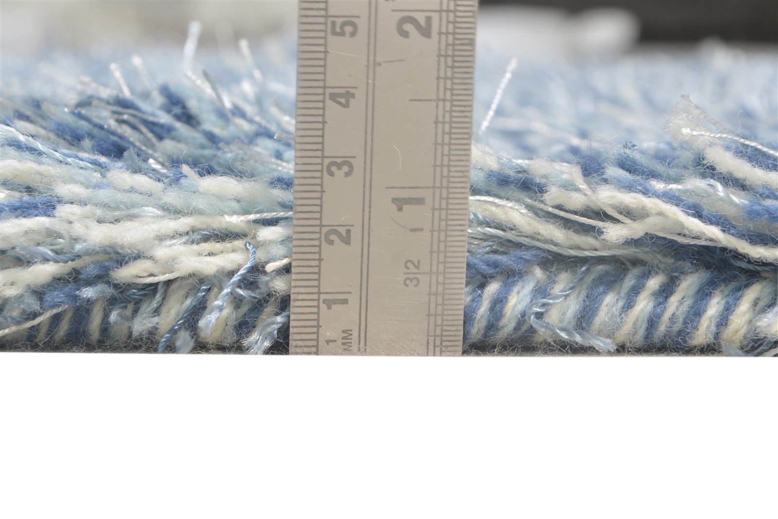 2'6 X 4' Rug Wool / Silk Blue Shag Hand Woven Scandinavian Solid Small Carpet 7865141952661