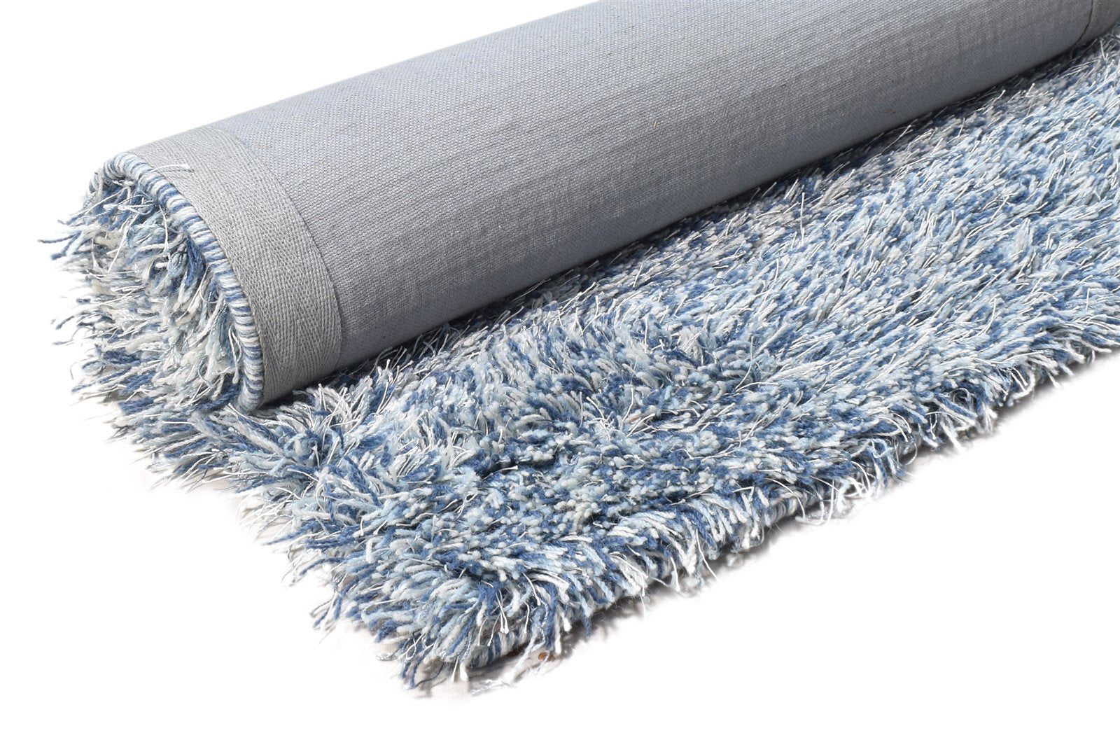 2'6 X 4' Rug Wool / Silk Blue Shag Hand Woven Scandinavian Solid Small Carpet 7865141952661