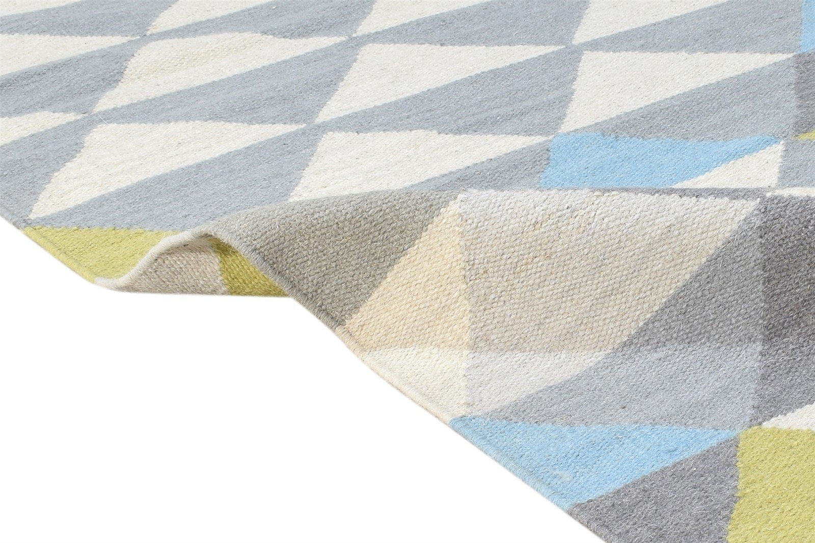 2'6 X 7' Rug Wool Grey Modern Dhurrie American Triangles Small Runner 7864672649365