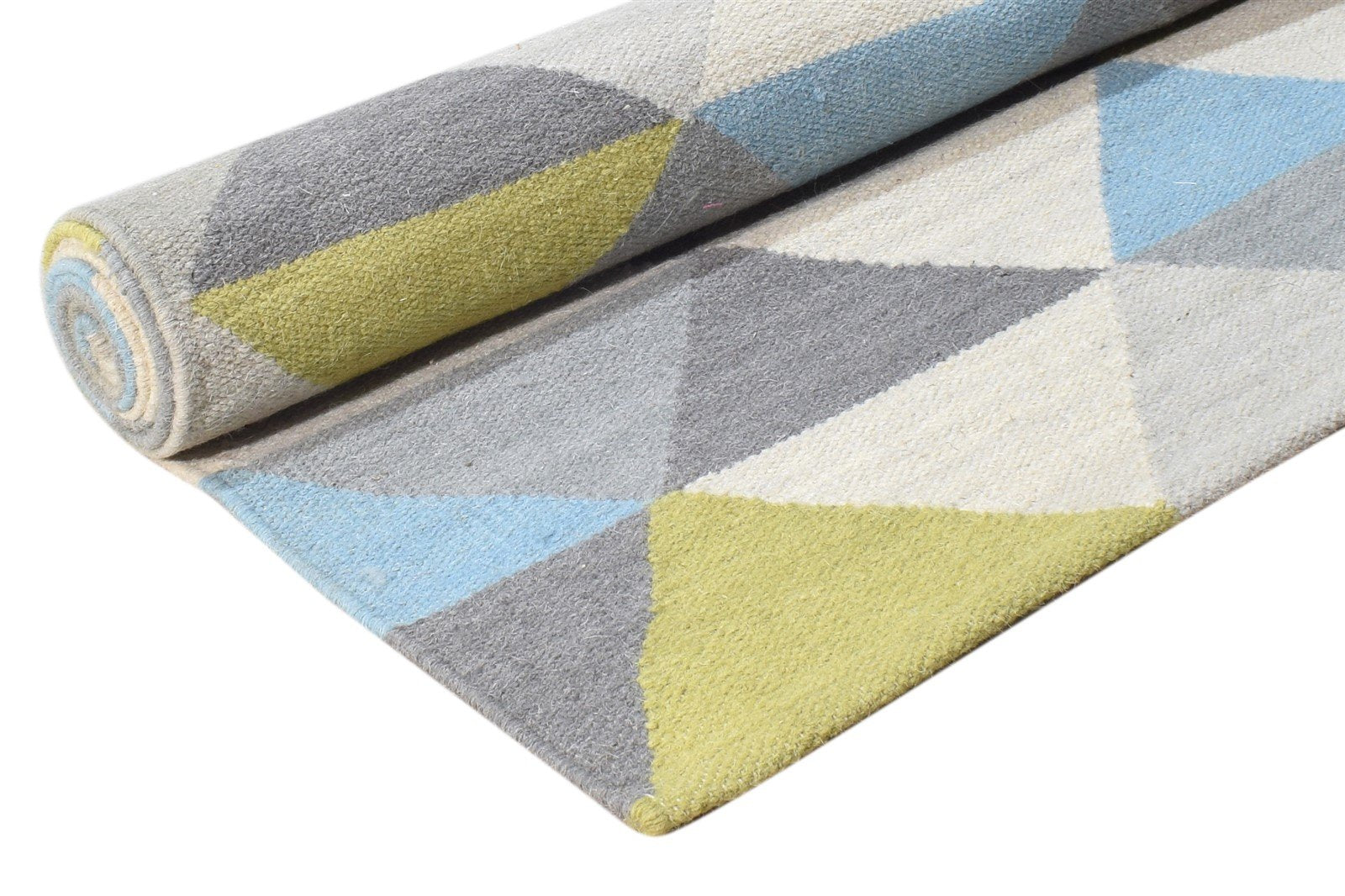 2'6 X 7' Rug Wool Grey Modern Dhurrie American Triangles Small Runner 7864672649365