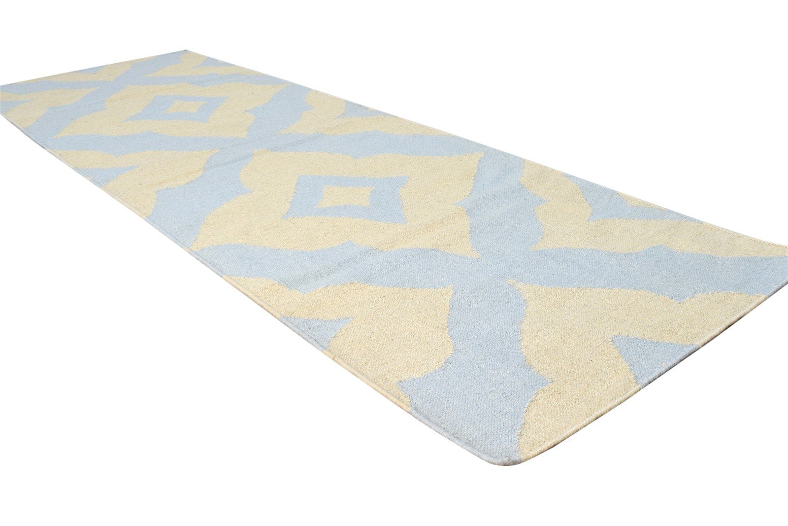 2'6 X 8' Rug Wool Blue Modern Dhurrie American Abstract Small Runner 7865167216789