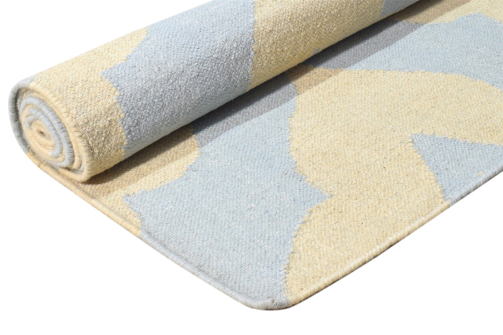 2'6 X 8' Rug Wool Blue Modern Dhurrie American Abstract Small Runner 7865167216789