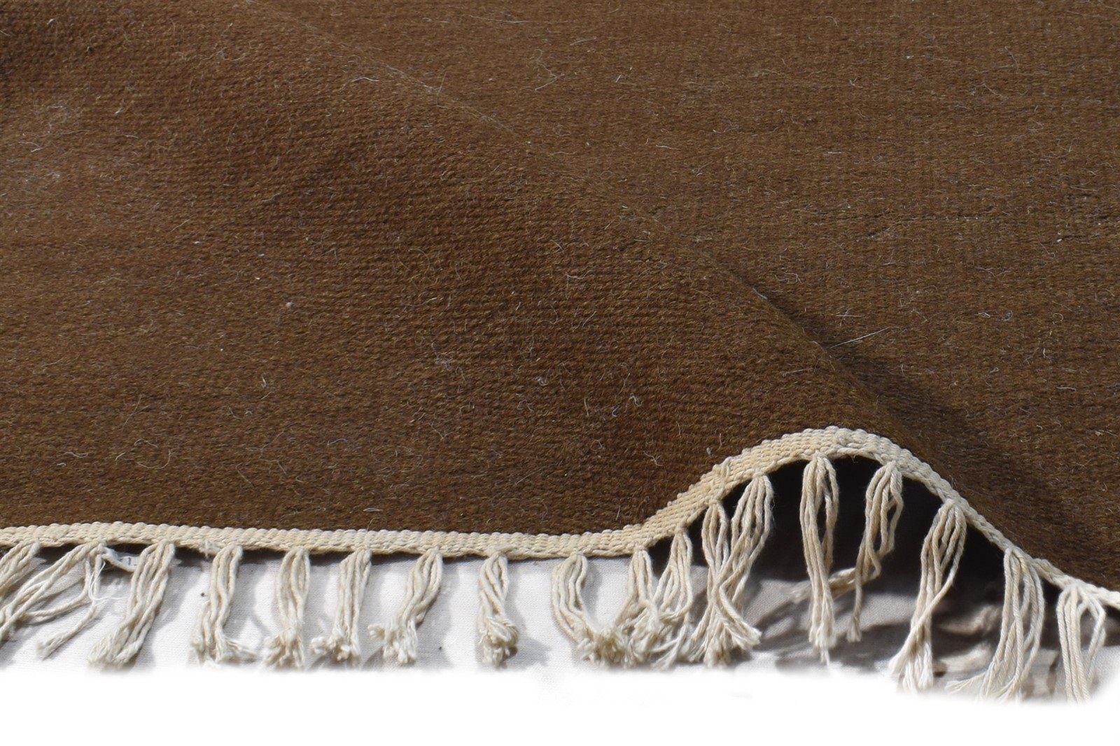 2'6 X 8' Rug Wool Brown Modern Dhurrie Scandinavian Solid Small Runner 7865198215317