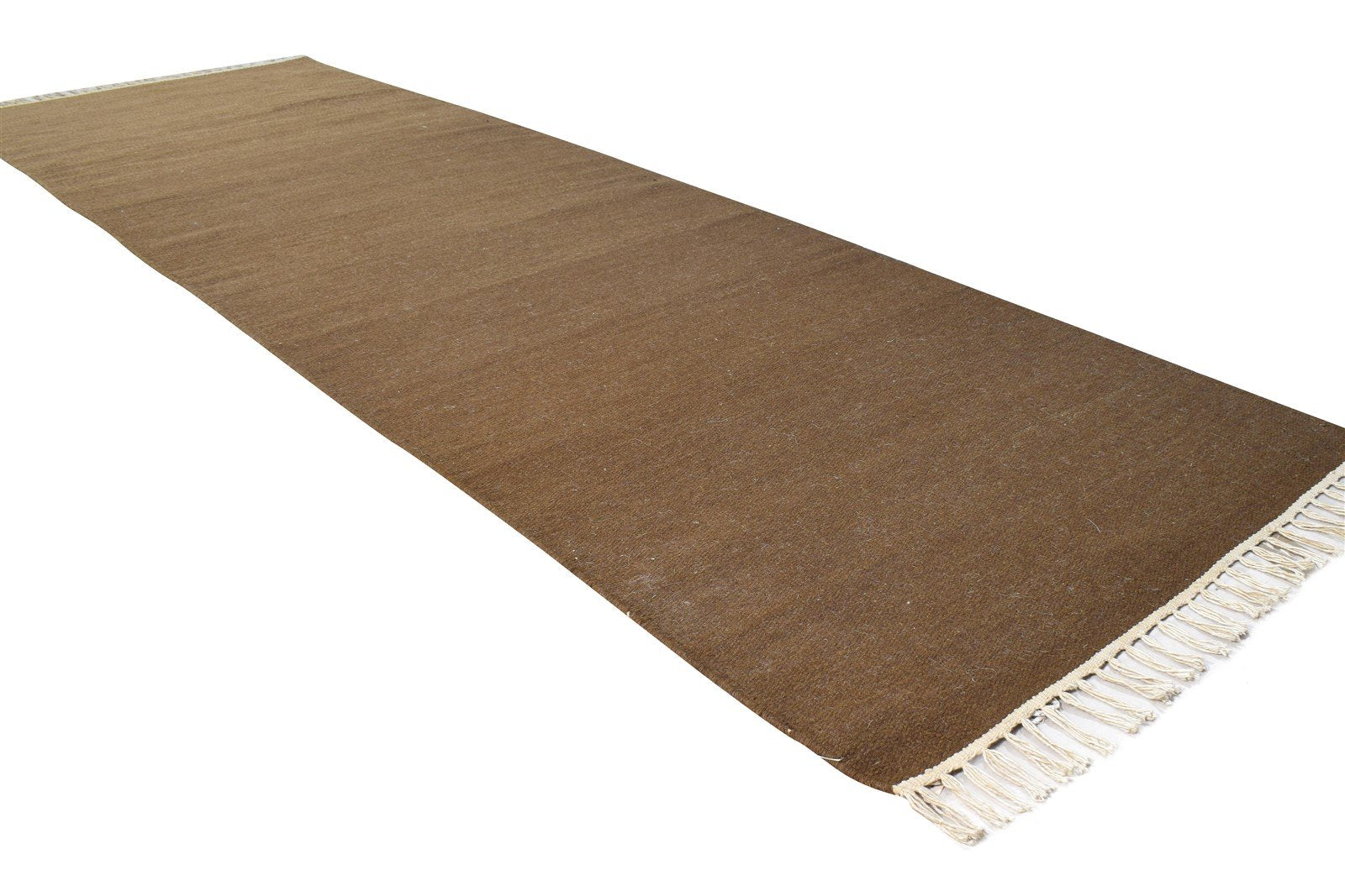 2'6 X 8' Rug Wool Brown Modern Dhurrie Scandinavian Solid Small Runner 7865198215317