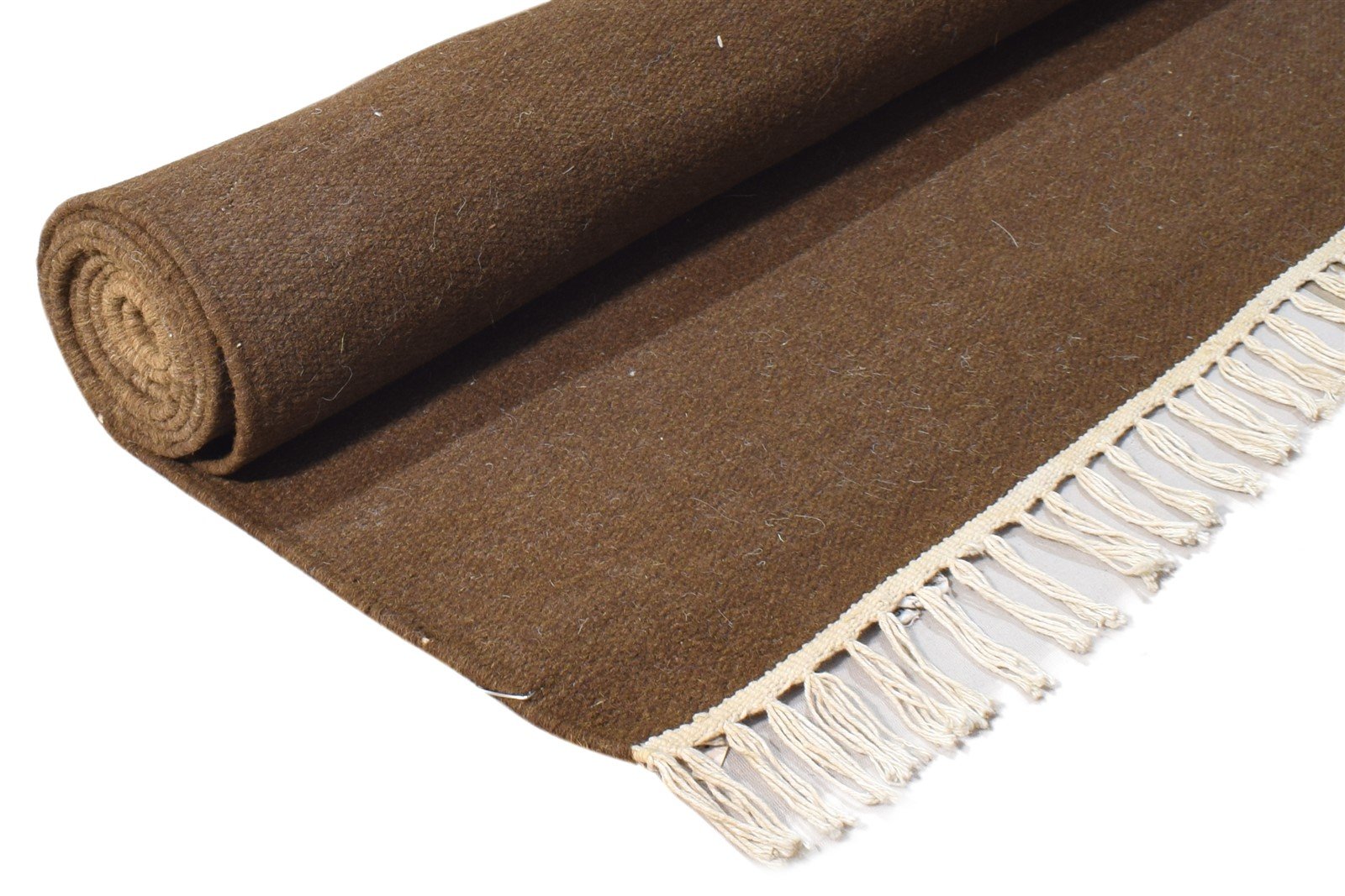 2'6 X 8' Rug Wool Brown Modern Dhurrie Scandinavian Solid Small Runner 7865198215317