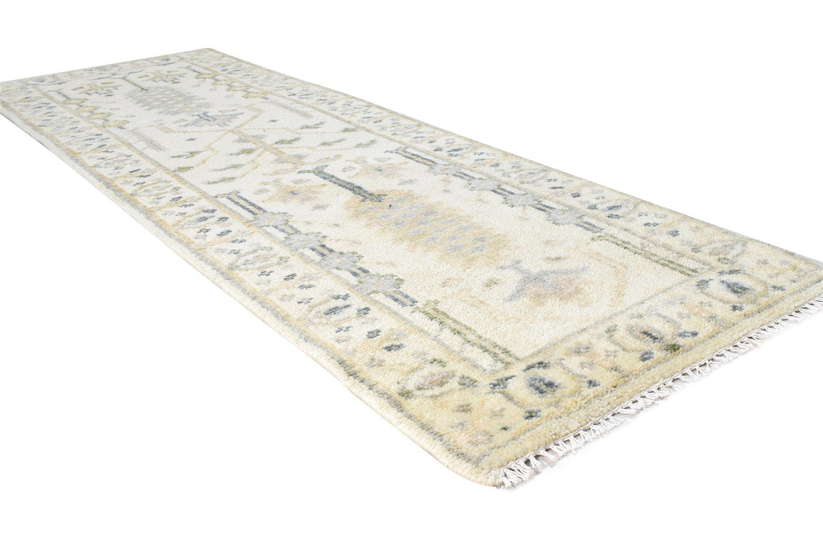 Pammie 2'6 X 8' Rug Wool Cream Persian Hand Knotted Oushak Oriental Runner 7865017663637