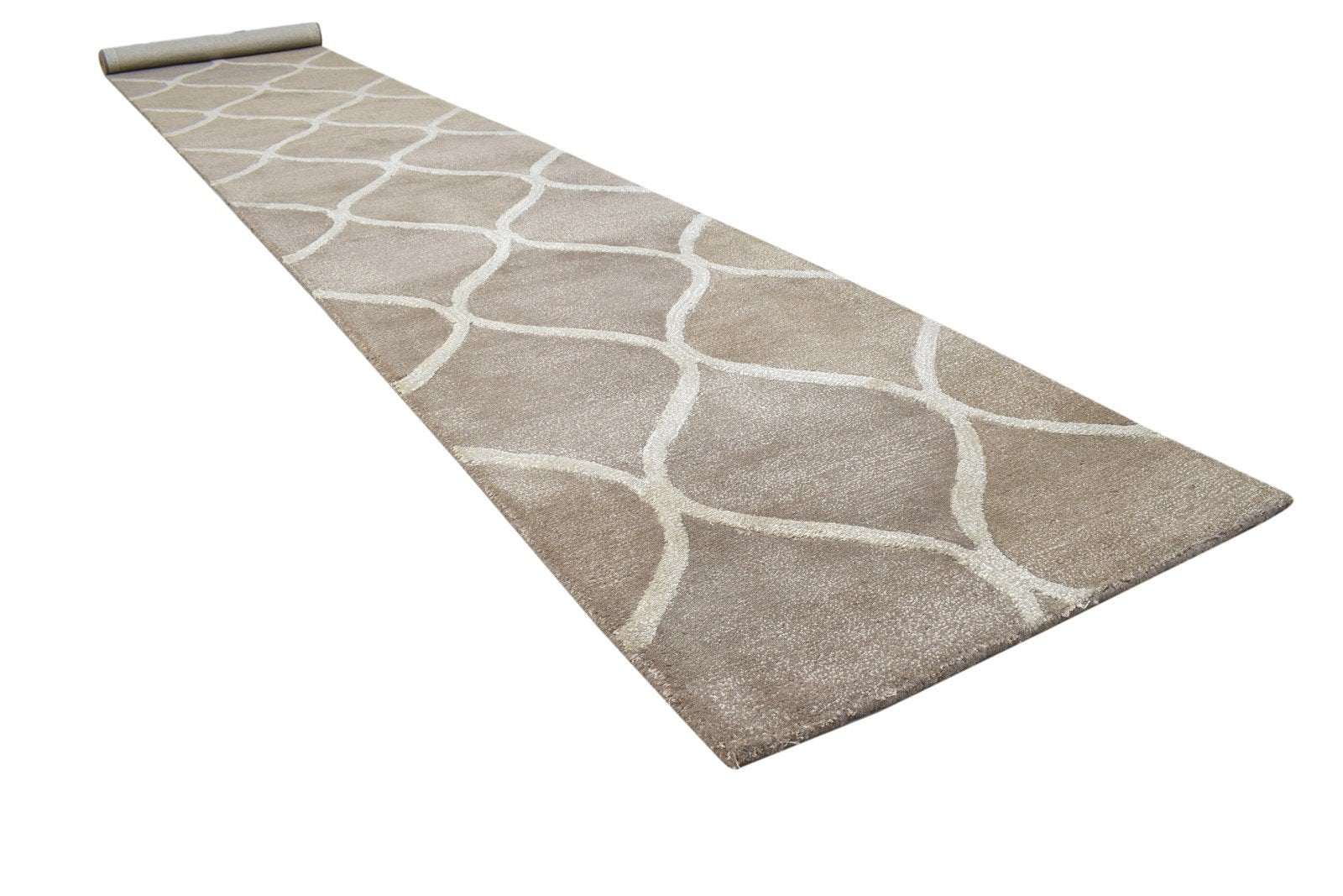 2' X 14' Rug Wool Brown Modern Hand Tufted Moroccan Trellis Small Runner 7864117821589