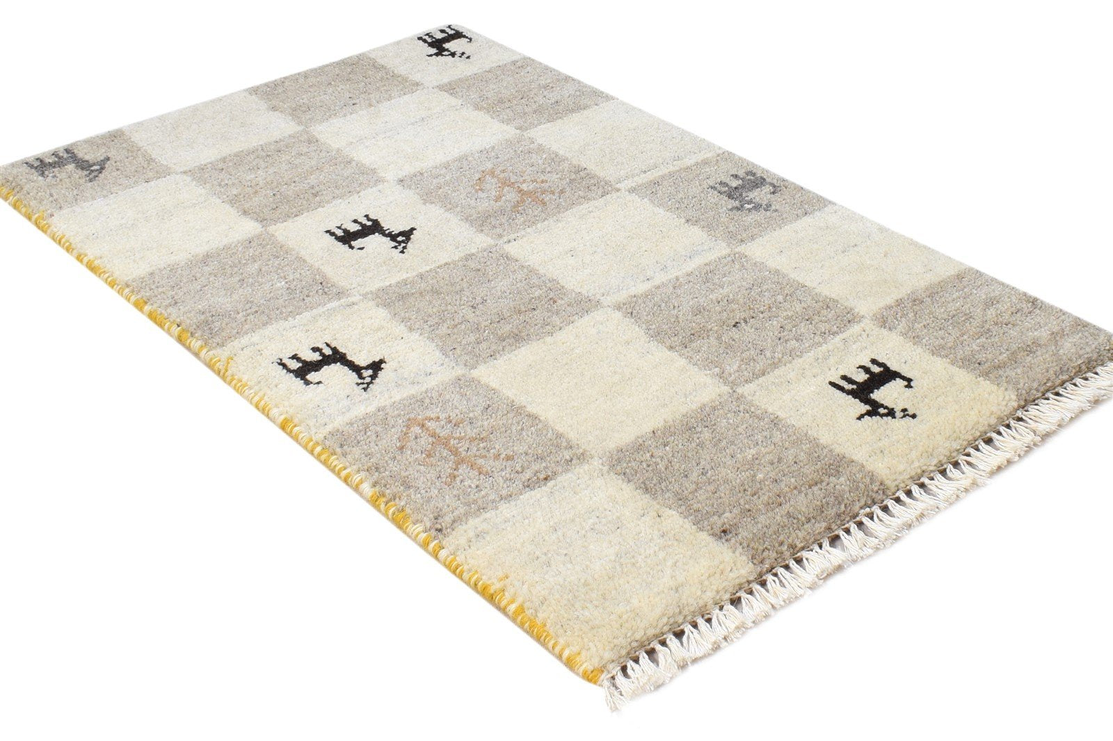 2' X 2' Rug Wool Beige Southwestern Hand Knotted Gabbeh Tribal Small Carpet 7865101648021
